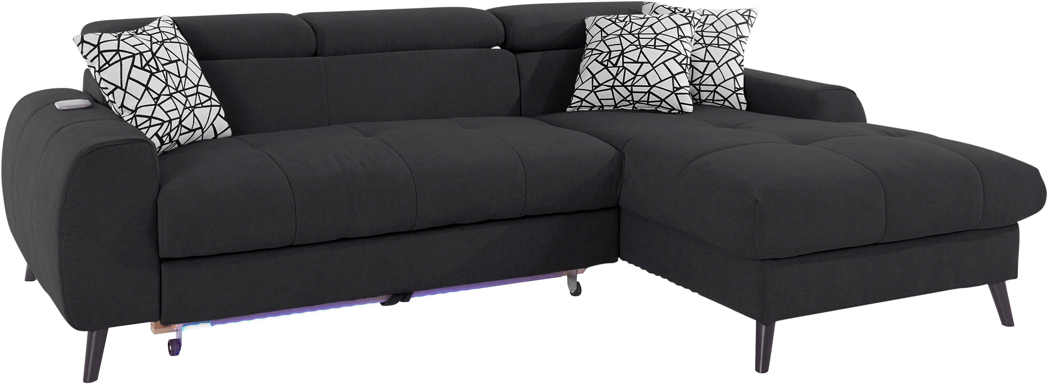 COTTA Hoekbank Mia L-vorm met 3 sierkussens 3-delige kussenset, récamier, naar keuze met of zonder rgb-verlichting