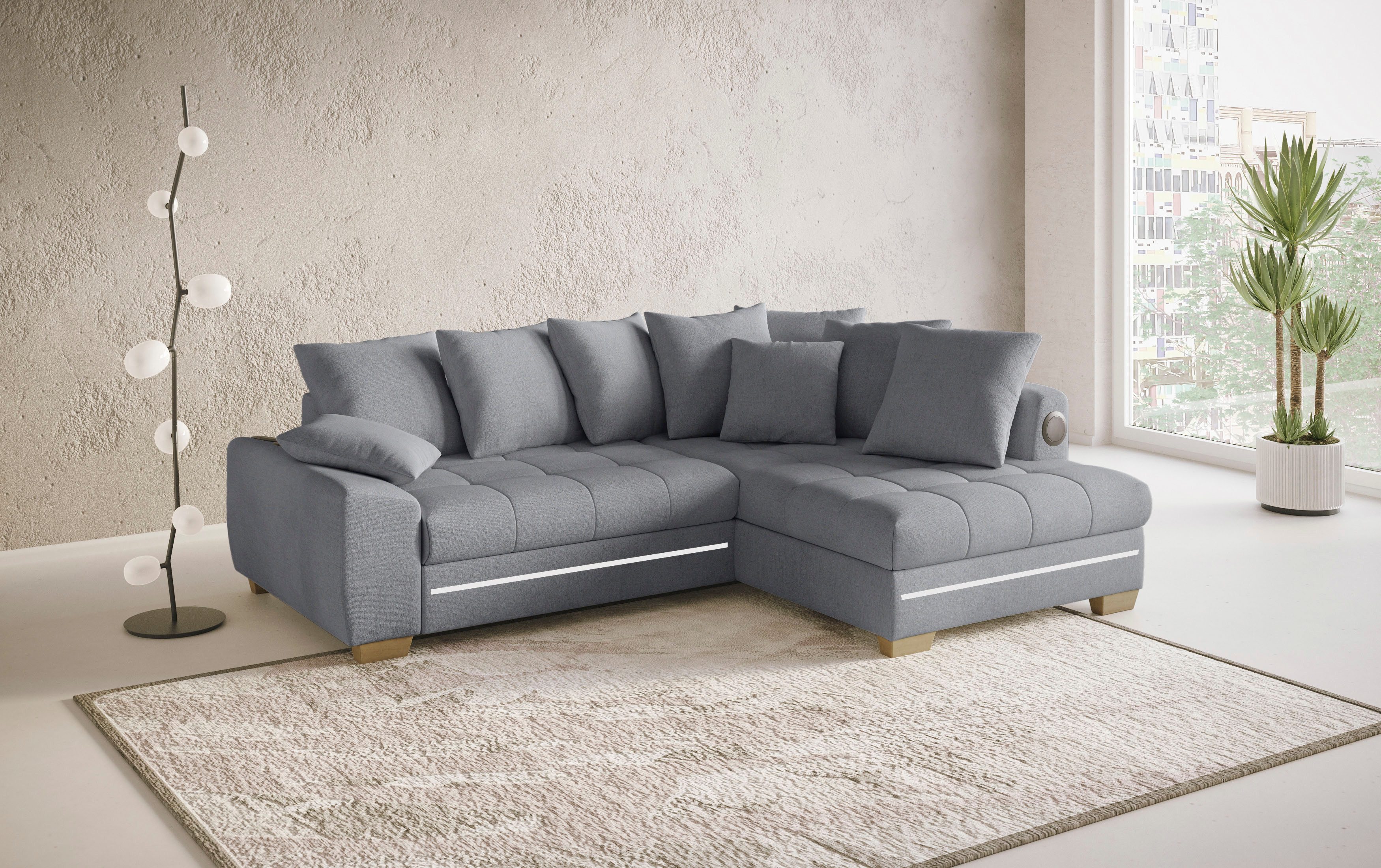 Mr. Couch Hoekbank Nikita II, L-vorm met koudschuim, rgb-led, geluidssysteem, optioneel met bed, bedlade