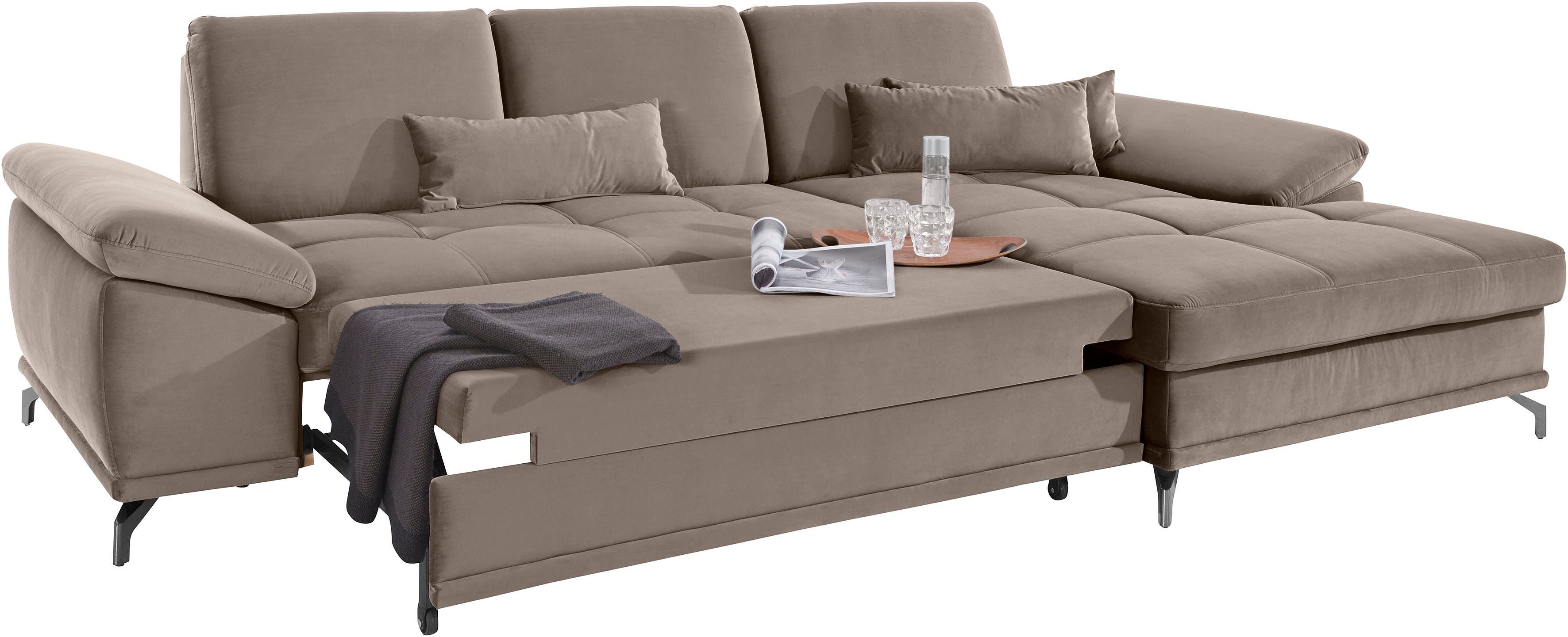 Places of Style Hoekbank Costello L-vorm, met zitdiepteverstelling, armleuningverstelling en