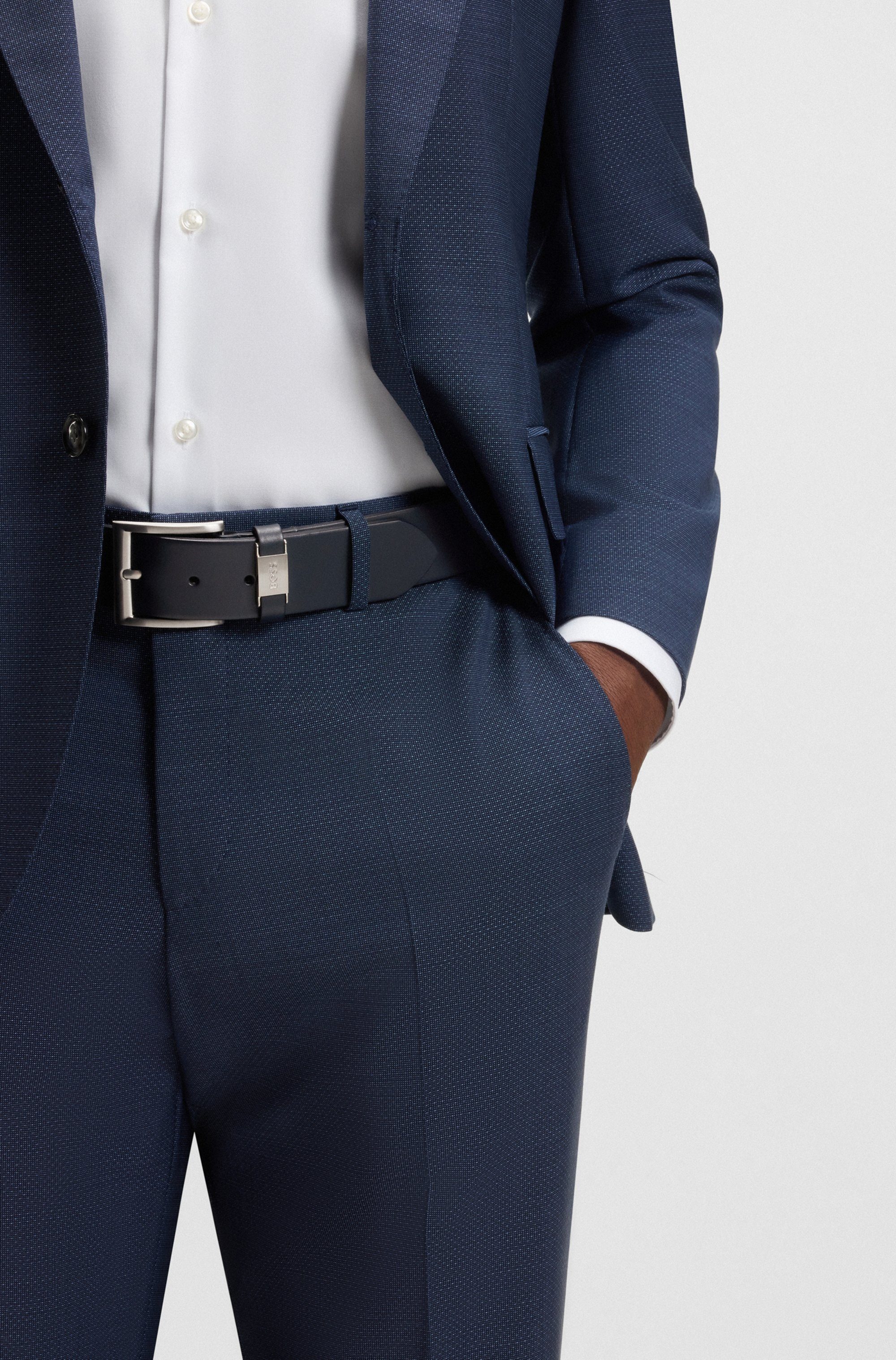 Boss Leren riem Connio zilverkleurige sluiting & logo-tekst op de lus