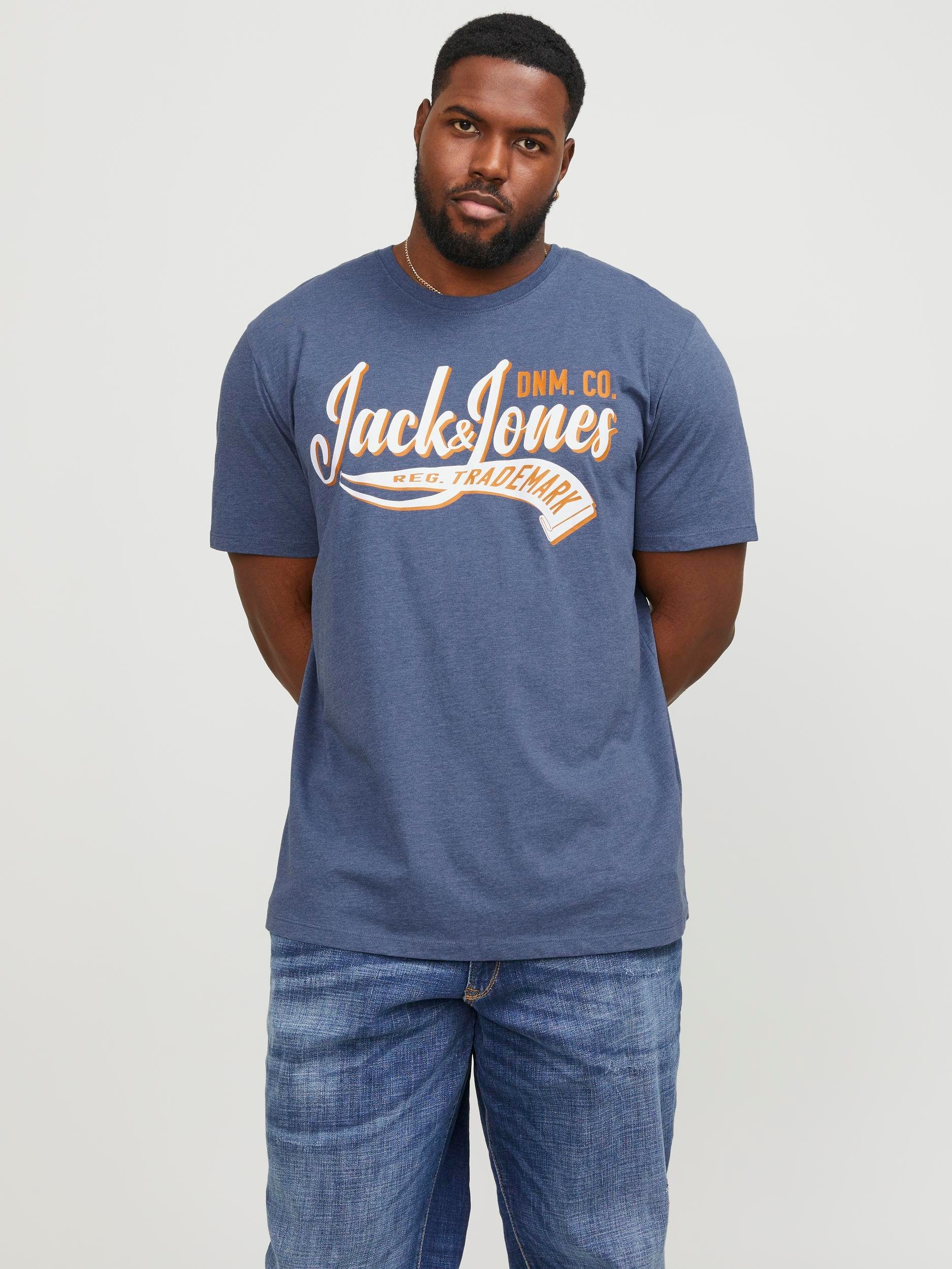 JACK & JONES PLUS SIZE regular fit T-shirt JJELOGO Plus Size van biologisch katoen ensign blue