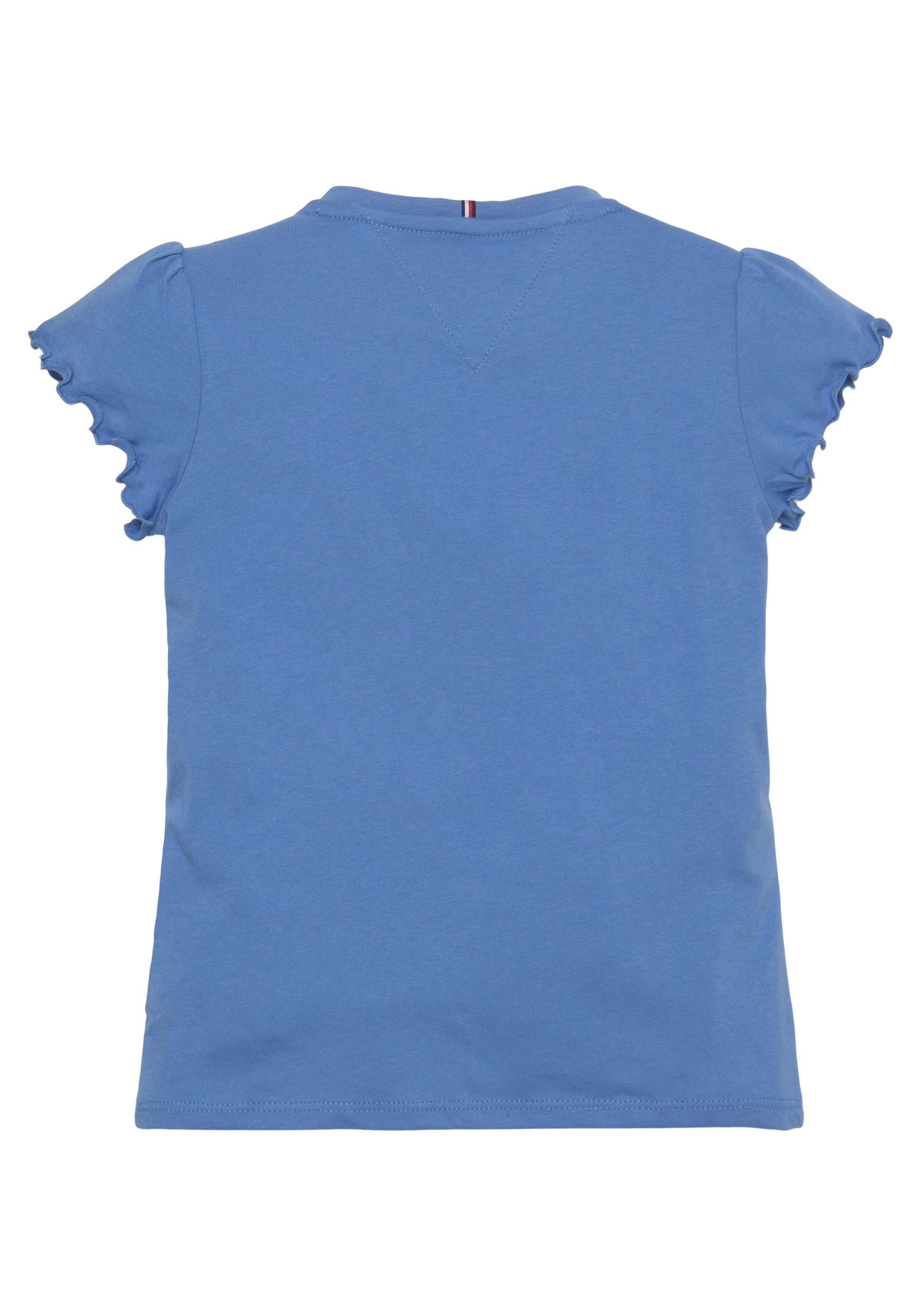 Tommy Hilfiger T-shirt ESSENTIAL RUFFLE SLEEVE TOP S/S met golfrand, logo-geborduurde details