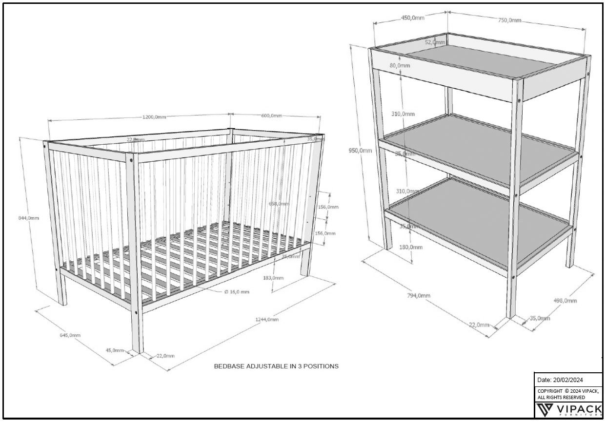 Vipack Babymeubelset Dino is het ideale startpakket voor uw kind van massief beukenhout (2-delig)