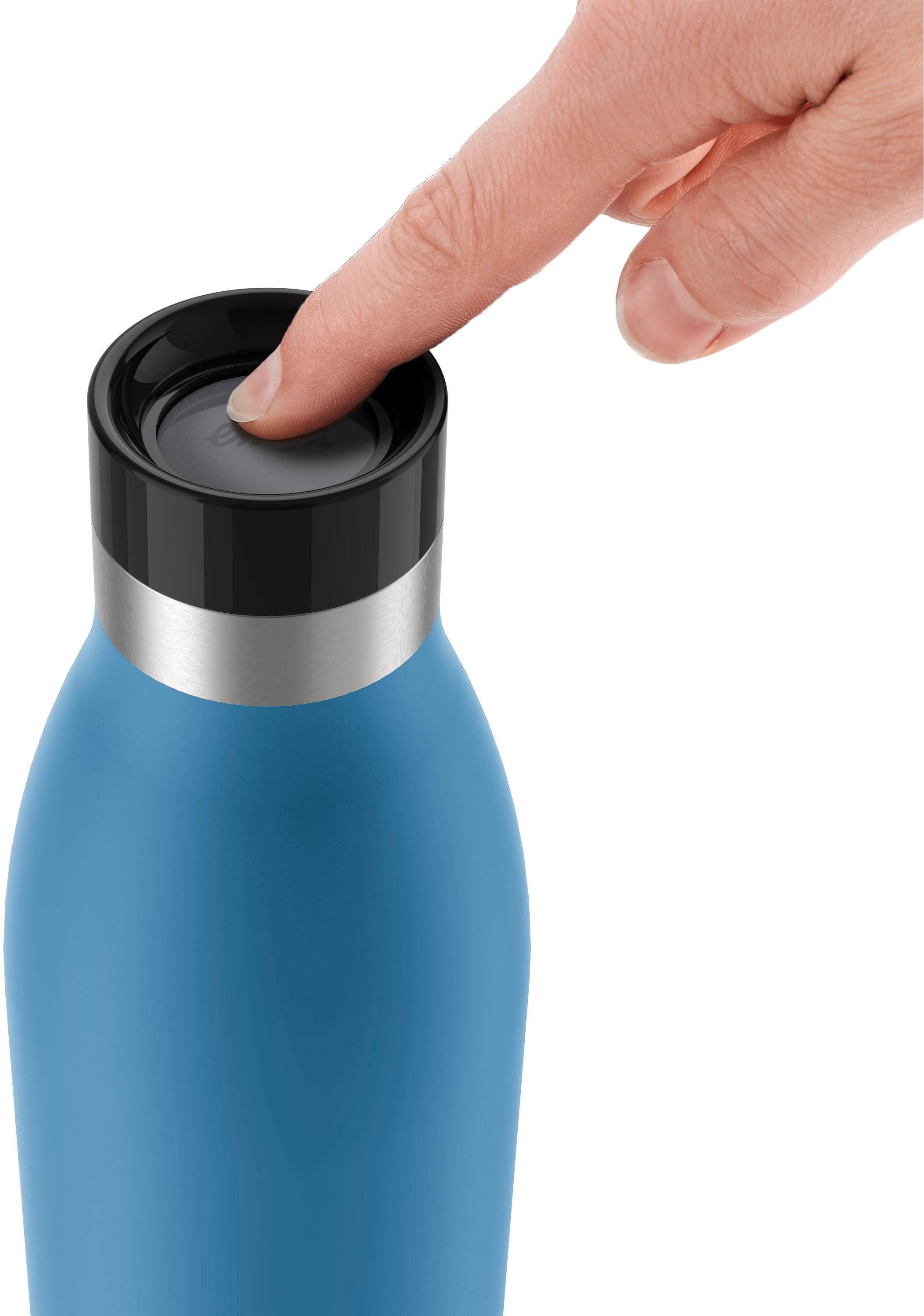 Emsa Thermosfles Drinkfles Bludrop Roestvrij staal, Quick-Press deksel, 360° drinkplezier, 12 uur warm/24 uur koel (1-delig)