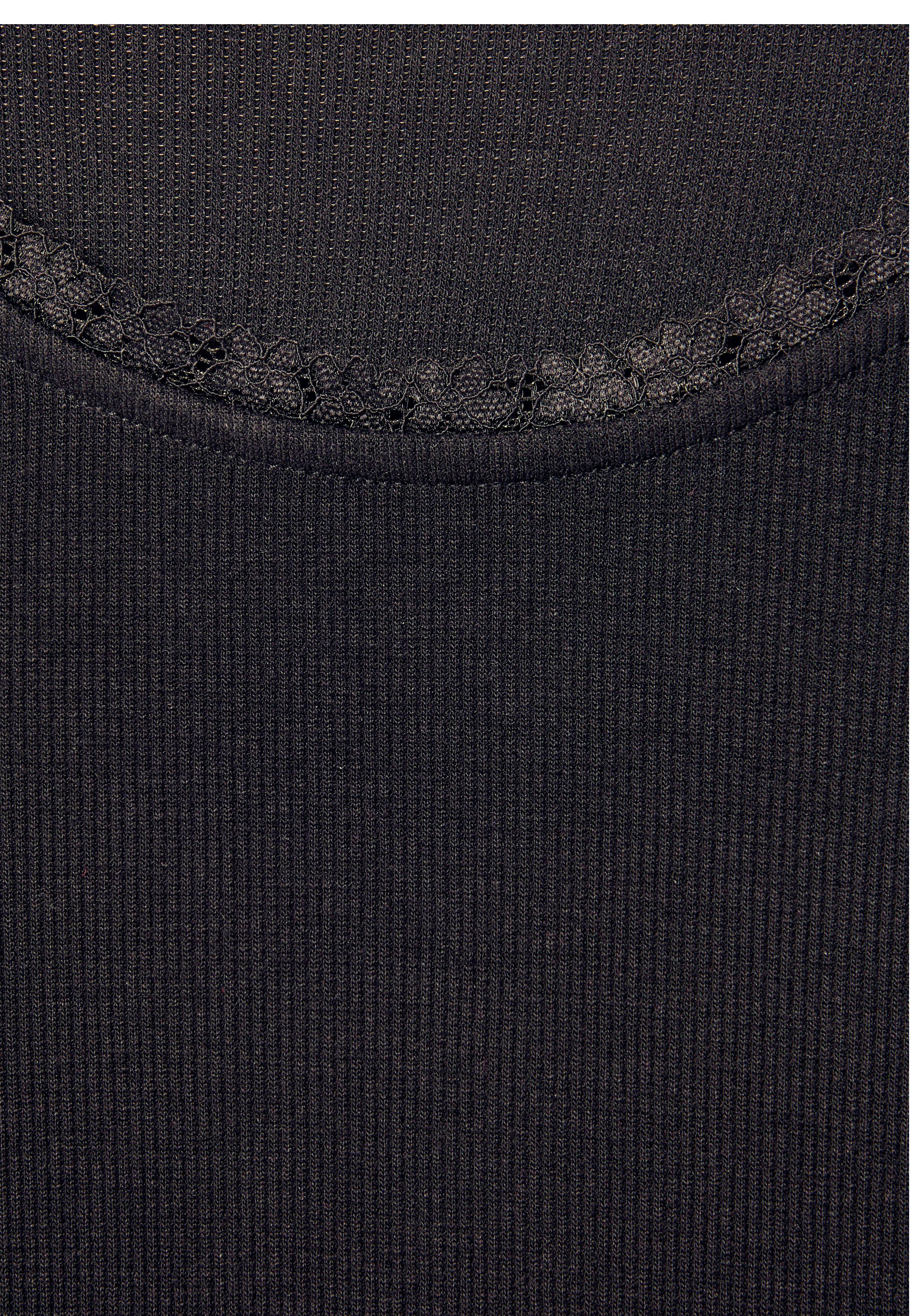 Lascana Shirt met lange mouwen Met fijne kant bij de hals van zachte viscose-ribkwaliteit (1-delig)
