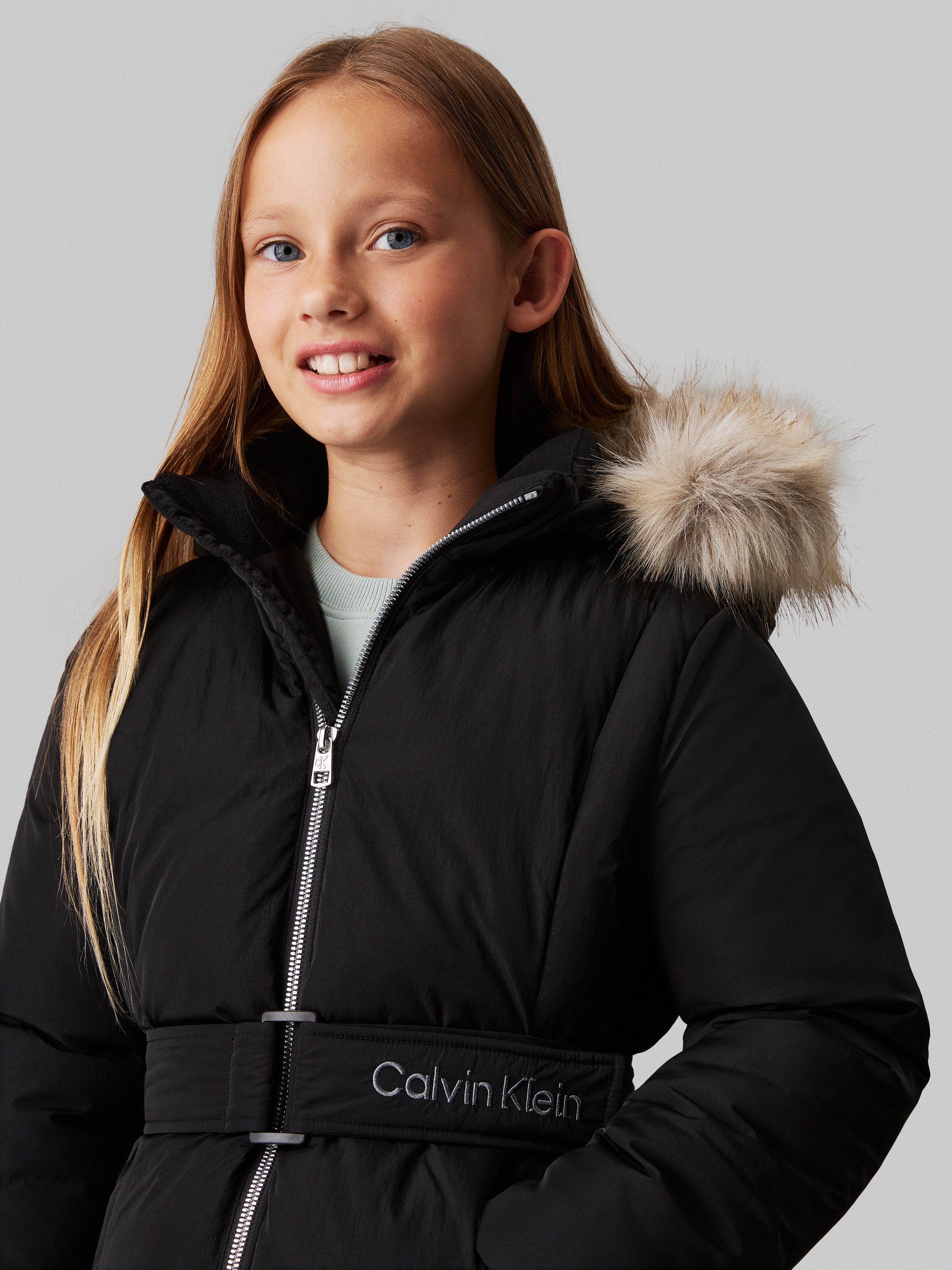 Calvin Klein Gewatteerde jas Classic Belted Fur Coat voor kinderen tot 16 jaar en met logo-opdruk
