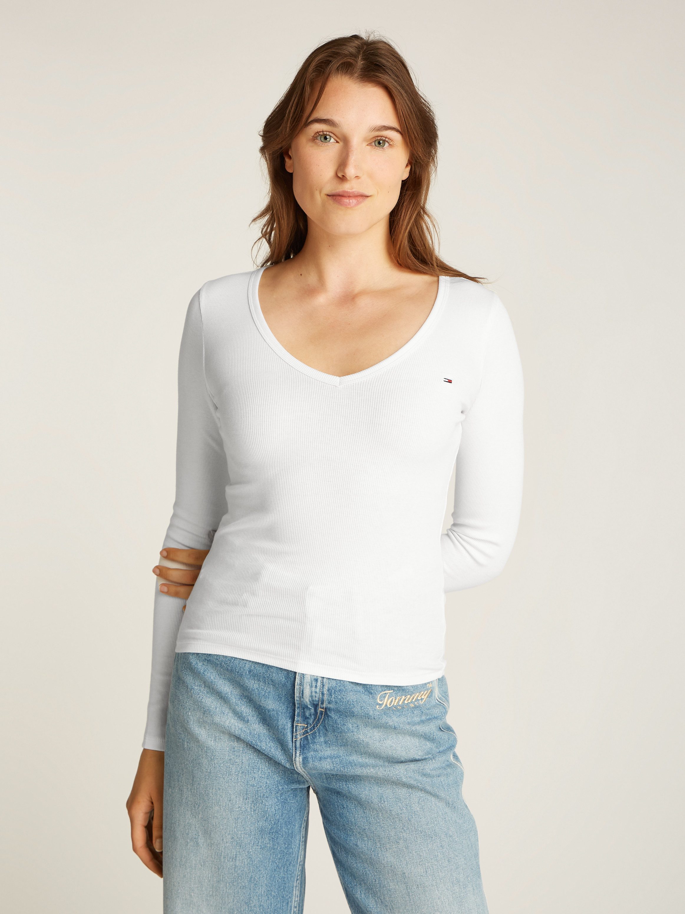 TOMMY JEANS Shirt met lange mouwen TJW SLIM ESSENTIAL RIB V LS