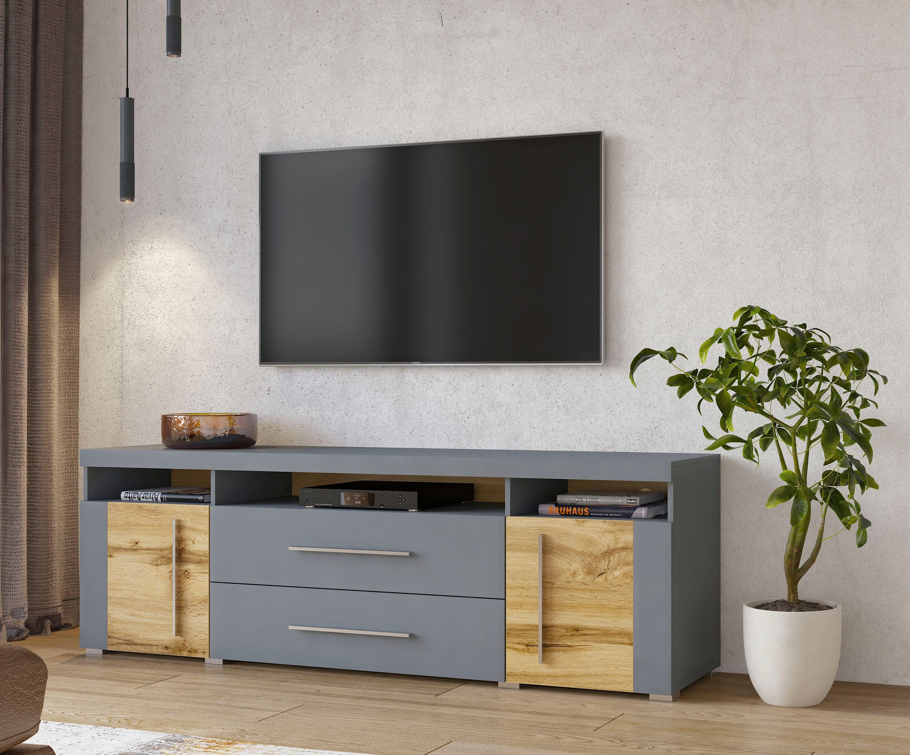 INOSIGN Tv-meubel Roger, breedte 182 cm, stijlvolle TV-kast, 2 deuren 2 laden