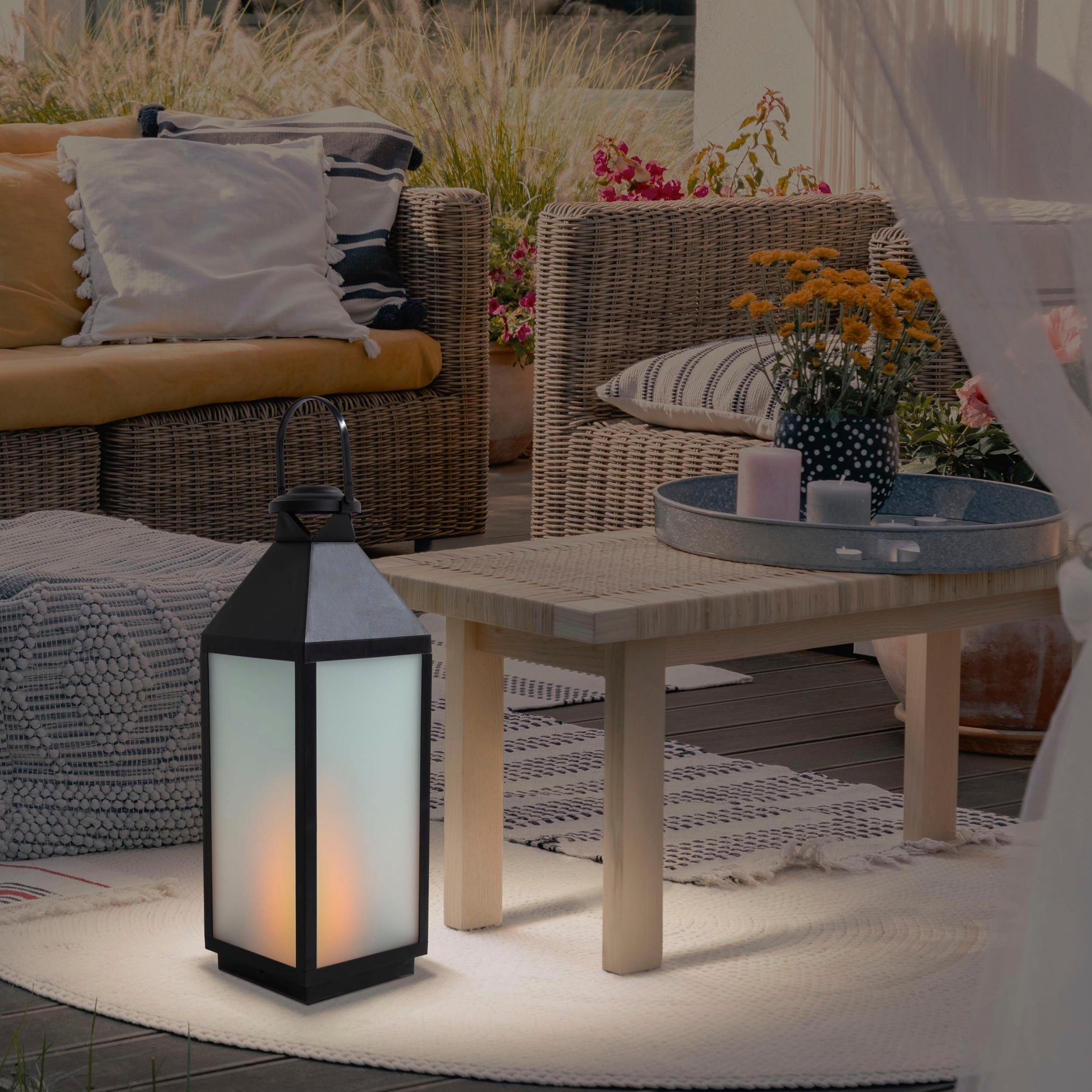 näve Decoratieve ledverlichting DORIS Lantaarn, vierkant, vlam effect, timerfunctie, zwart, mat glas (1 stuk)