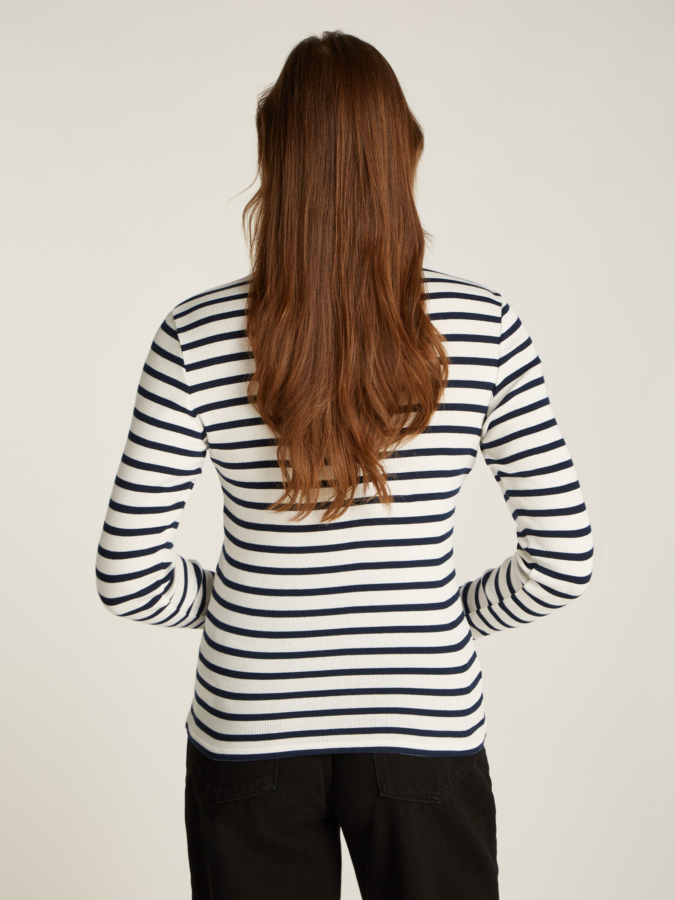TOMMY JEANS Shirt met lange mouwen TJW SLM BUTTON RIB C-NECK LS EXT