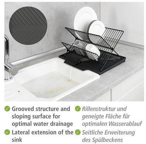 WENKO Afdruipmat Model Nelia met afvoergestel zwart, hellend oppervlak voor optimale waterafvoer