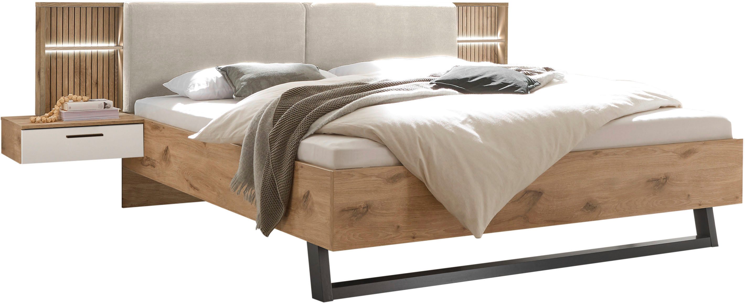 Schlafkontor Ledikant Daria bed met gestoffeerde hoofdeinde bedframes beige