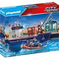 playmobil constructie-speelset groot containerschip met douaneboot (70769), city action made in germany multicolor