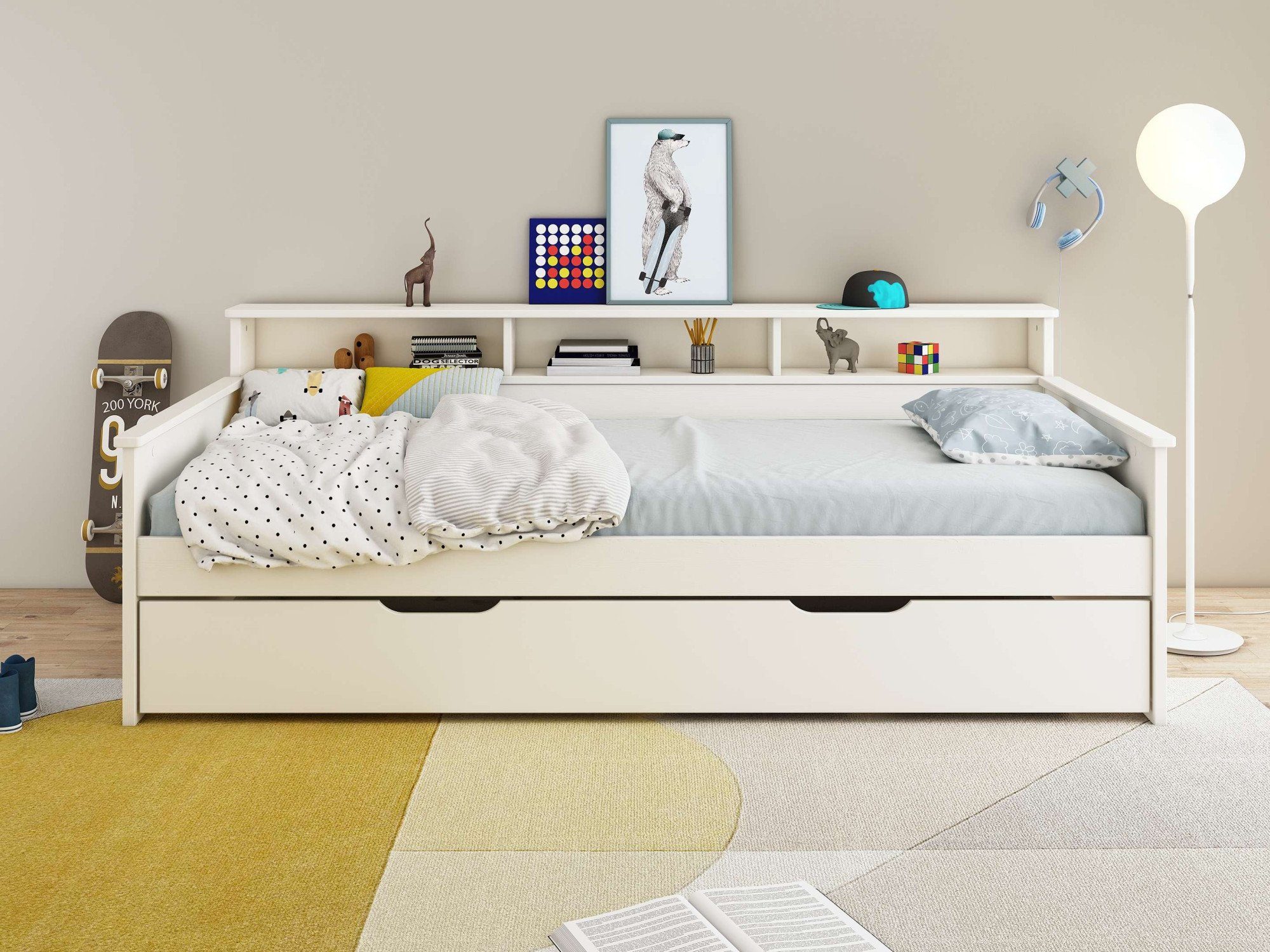home affaire kinderbed kero, daybed, bed met opbergruimte, ruimtebesparend, opbergruimte, 90 x 200 cm wit