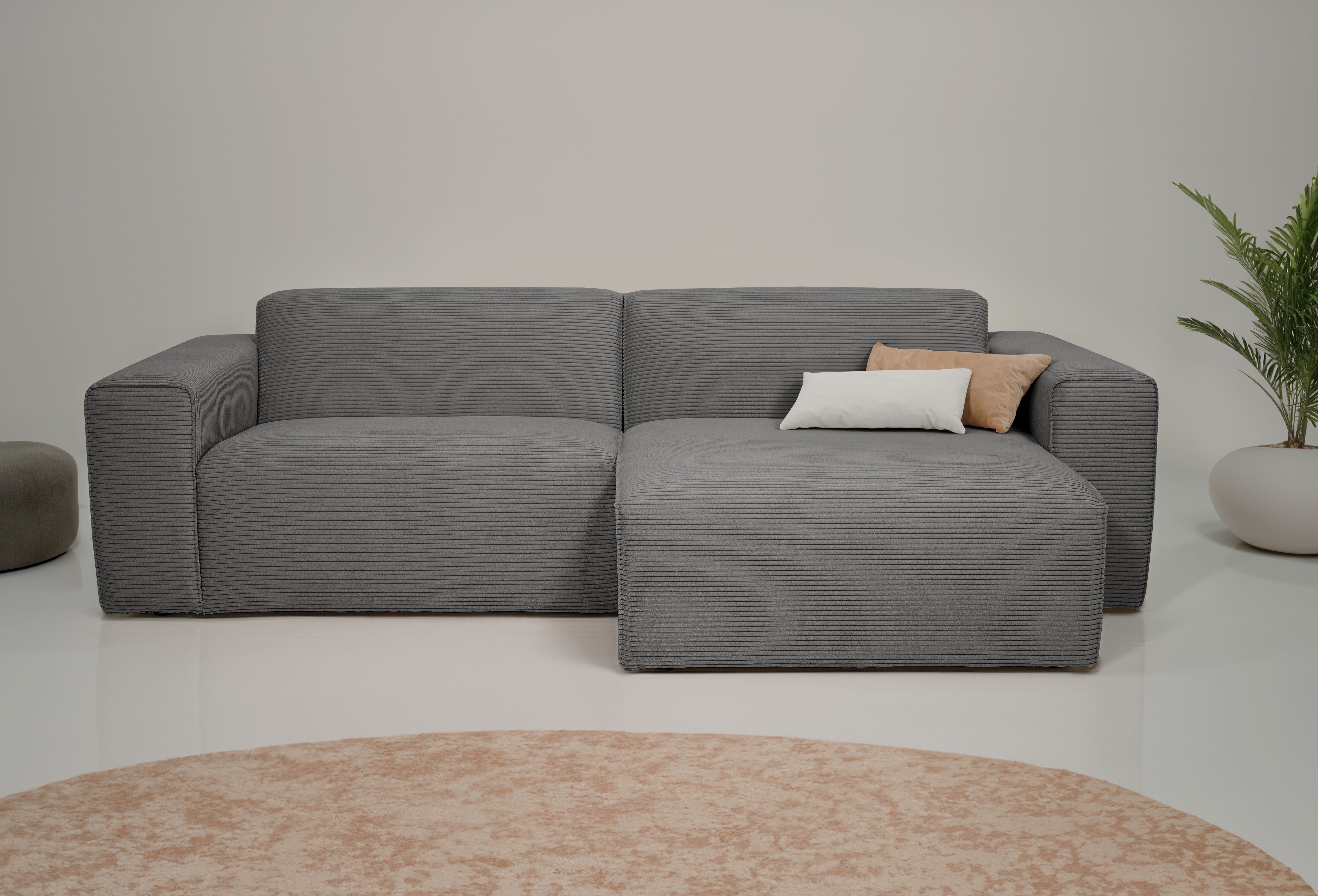 INOSIGN Hoekbank Koa, 228 cm, L-vorm, modulair bankstel, webstof, cord grijs, hoekbanken, Recamiere rechts