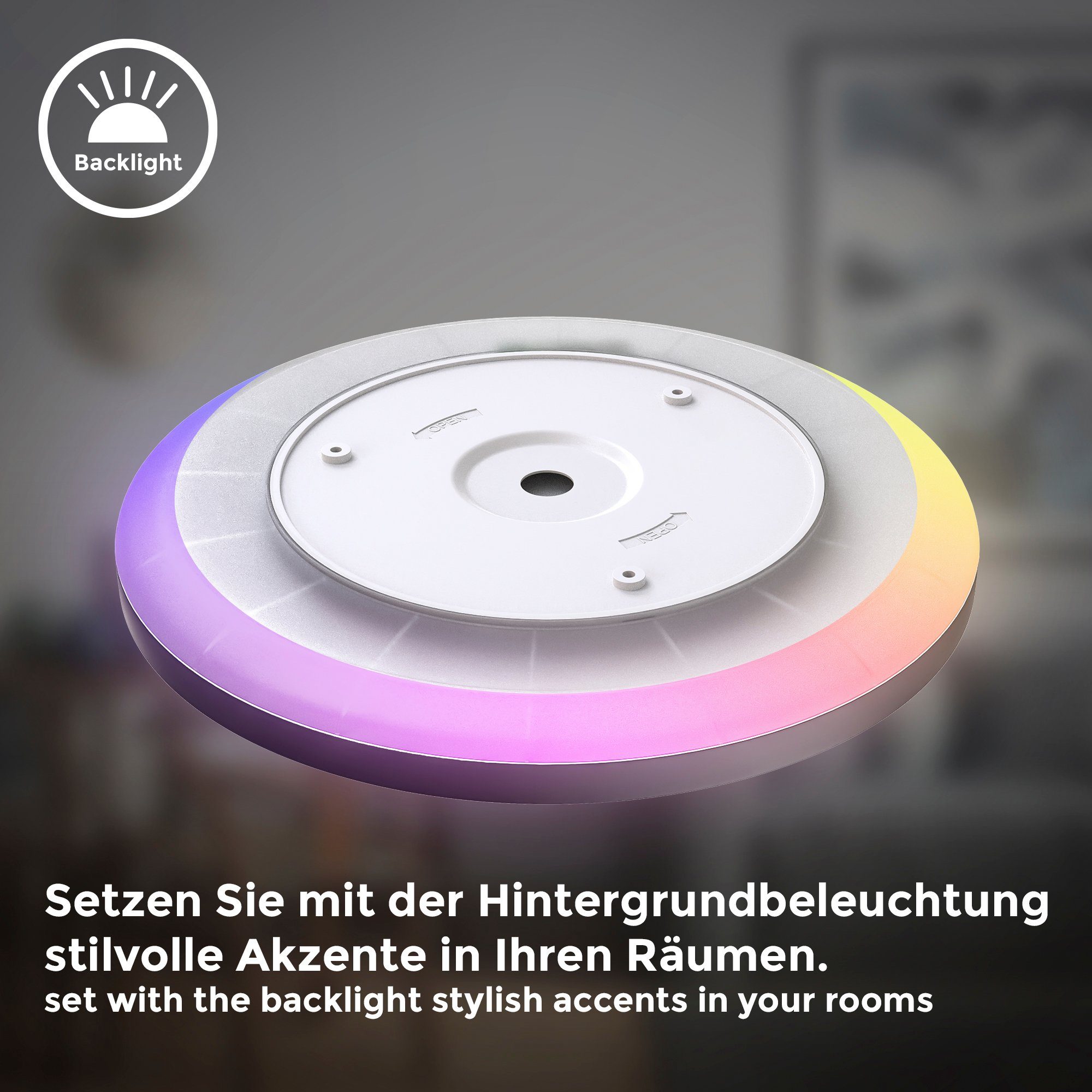 B.K.Licht Led-plafondlamp BK_PL1553 RGBW plafondlamp, LED paneel, met kleurverandering, dimbaar Ultraflats, met backlight, met afstandsbediening, zwart, 29x3 cm (DxH) (1 stuk)