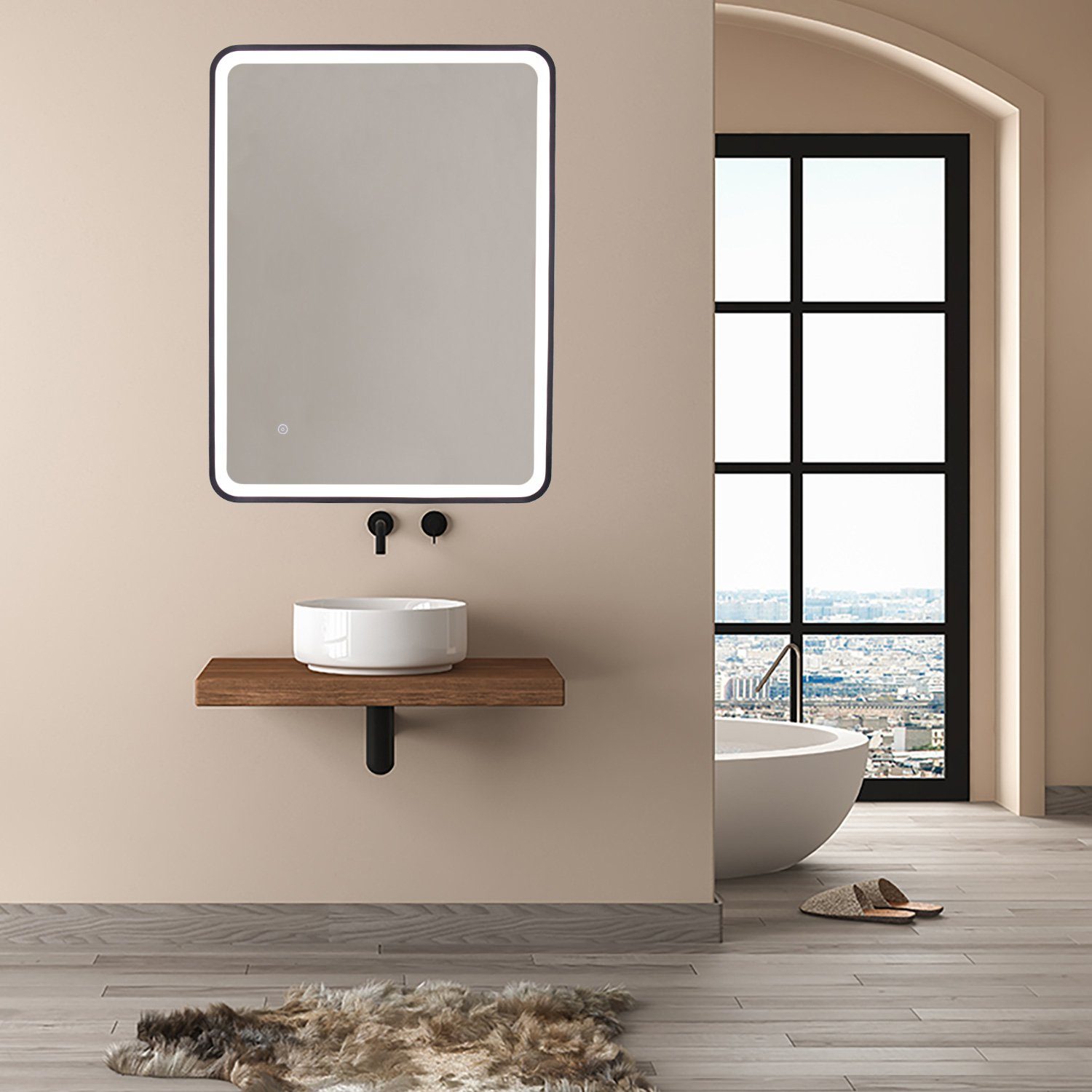 Paco Home Wandlamp Maggie Verlichte spiegel LED achterlicht touch-zwart rechthoekig