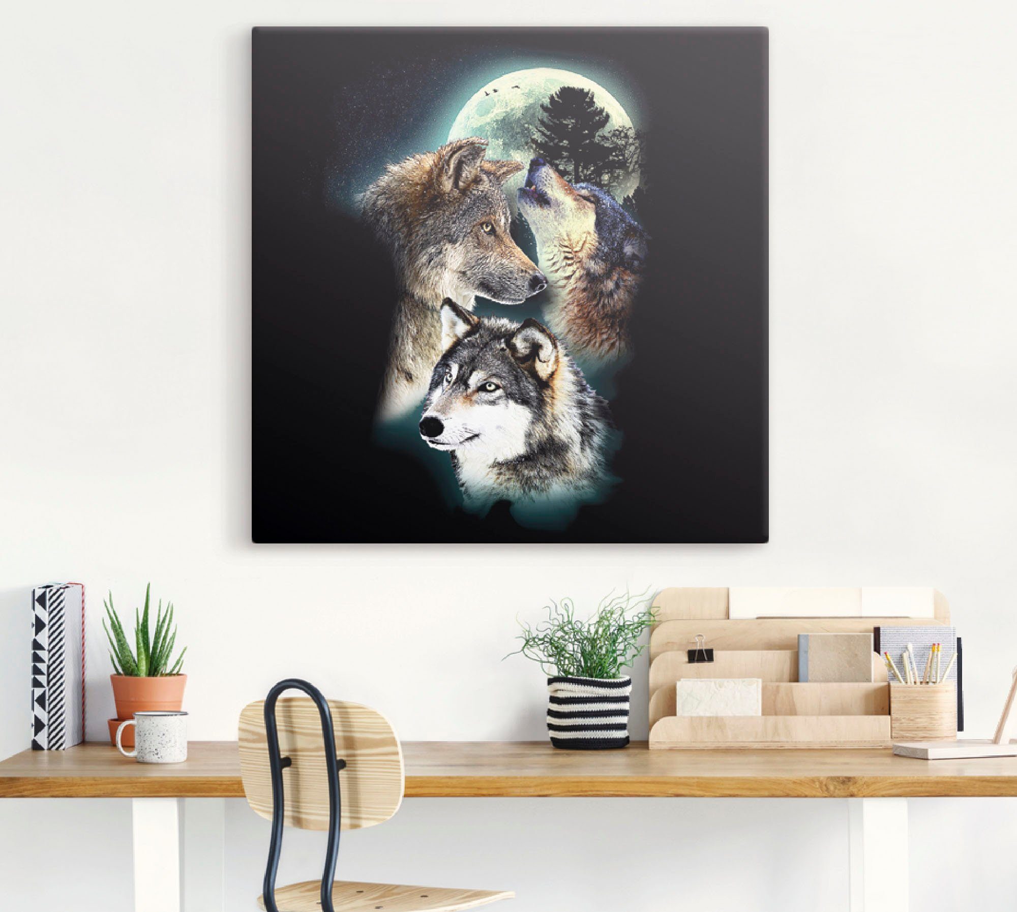 Artland Artprint Fantasie wolf wolven met maan als artprint op linnen, poster, muursticker in verschillende maten