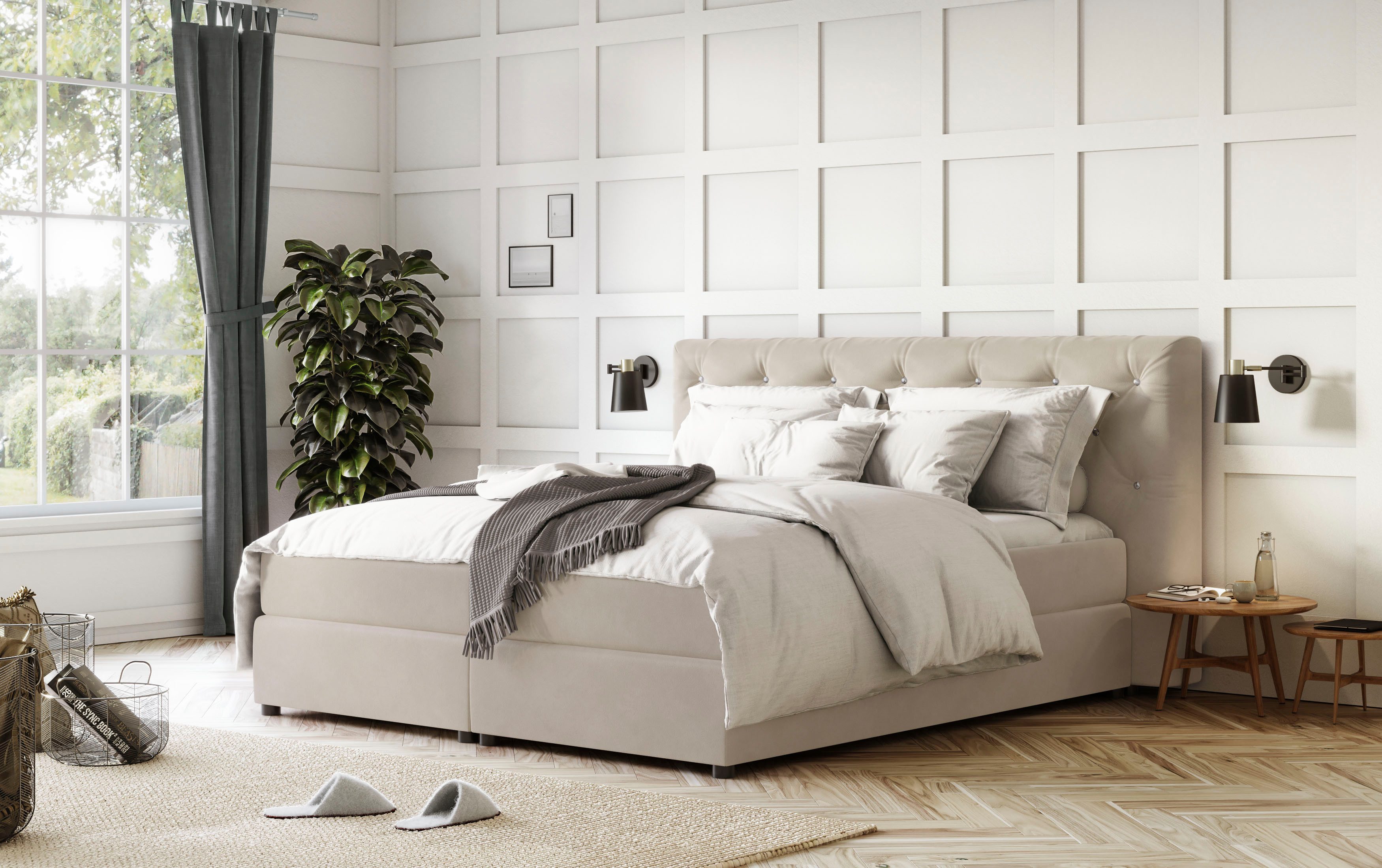 COTTA Boxspring Castlerock met strass-steentjes in het hoofdeinde, incl. topper