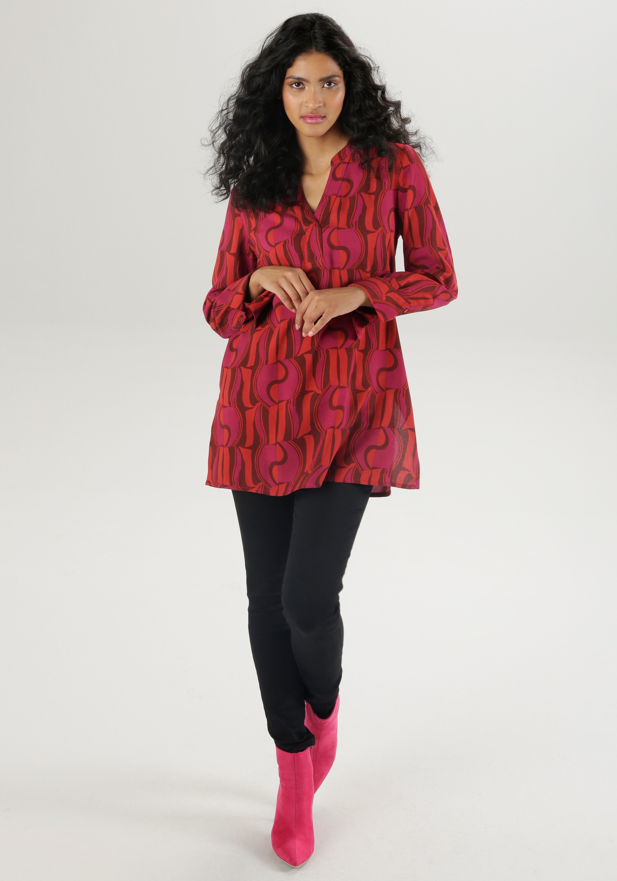 Aniston SELECTED Lange blouse met asymmetrische zoom en extra lange manchetten