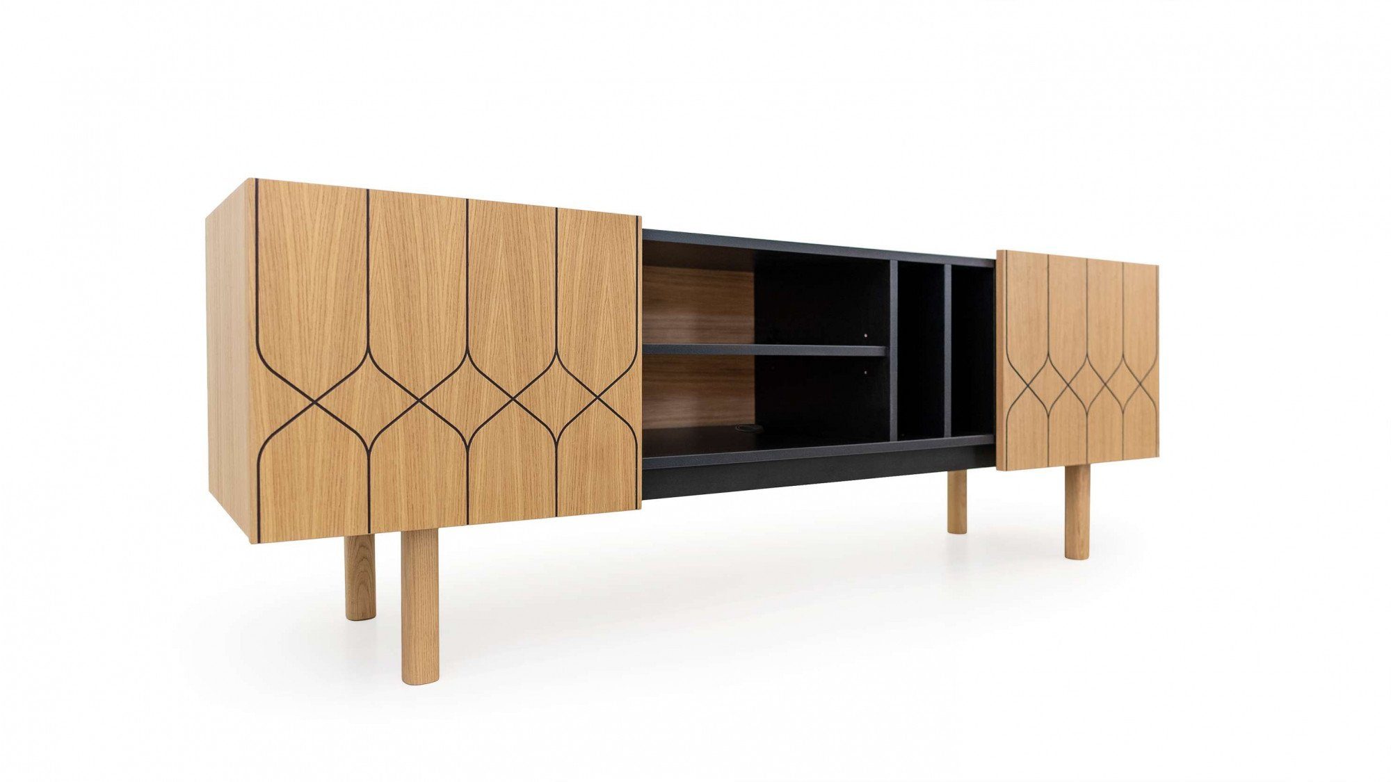 Woodman Dressoir PORTO Commode, decoratieve frezingen, met eikenhoutfineer, breedte 175 cm