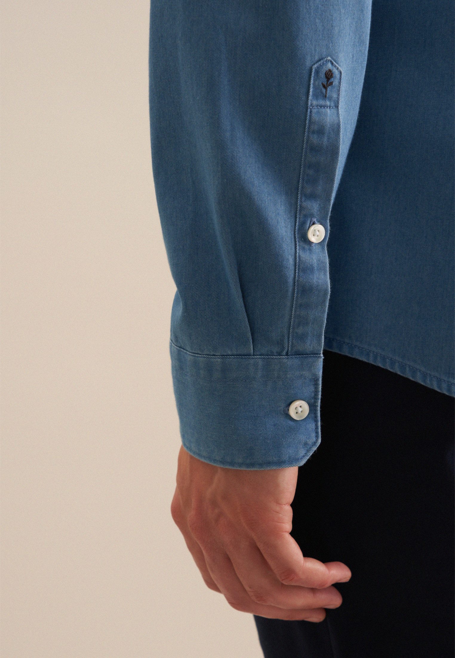 seidensticker Businessoverhemd Slim Kent kraag denim
