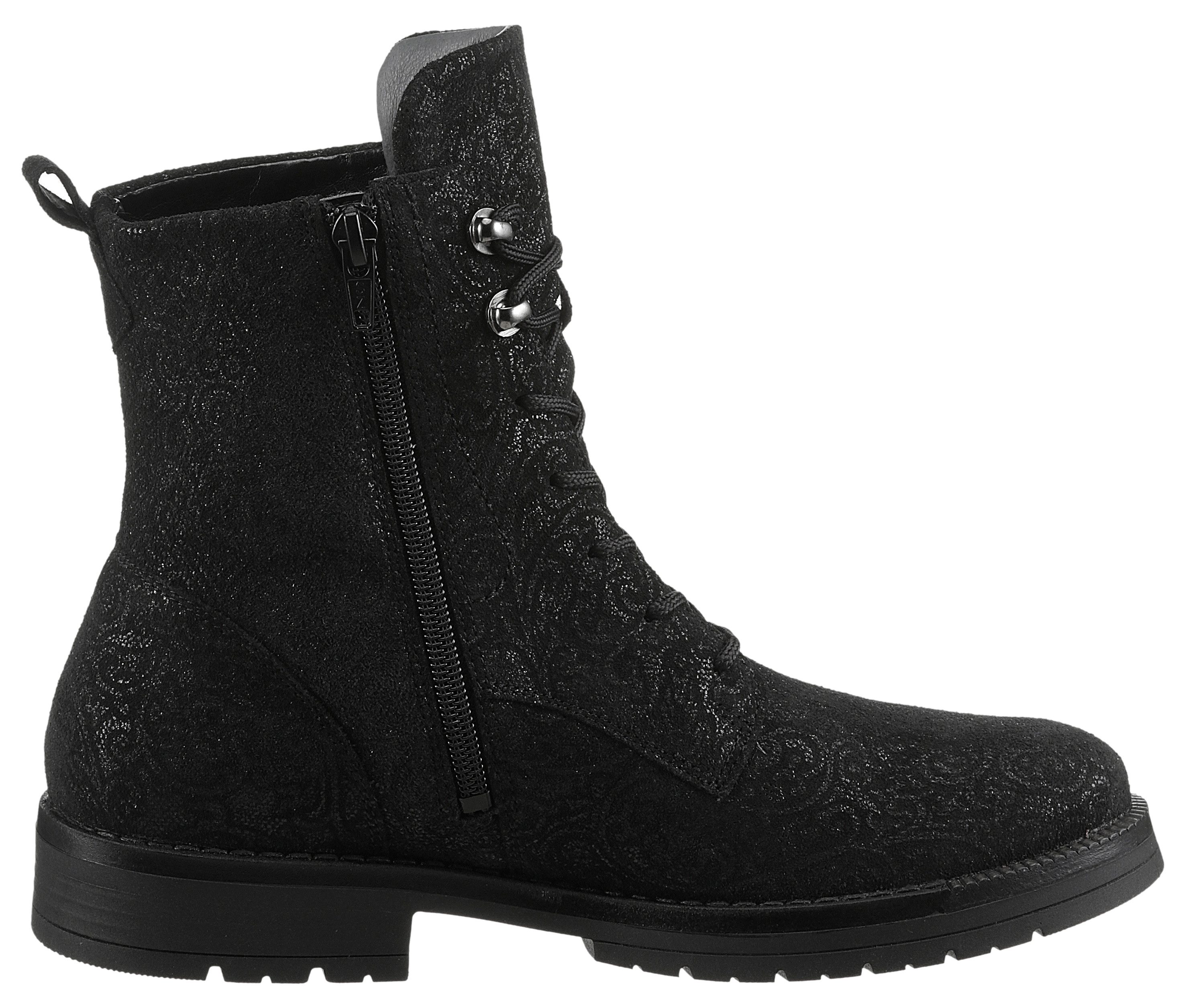 Waldläufer Veterlaarsjes G-RAVINA Veterboots, blokhak, in bloemmotief, comfortwijdte G (=wijd)