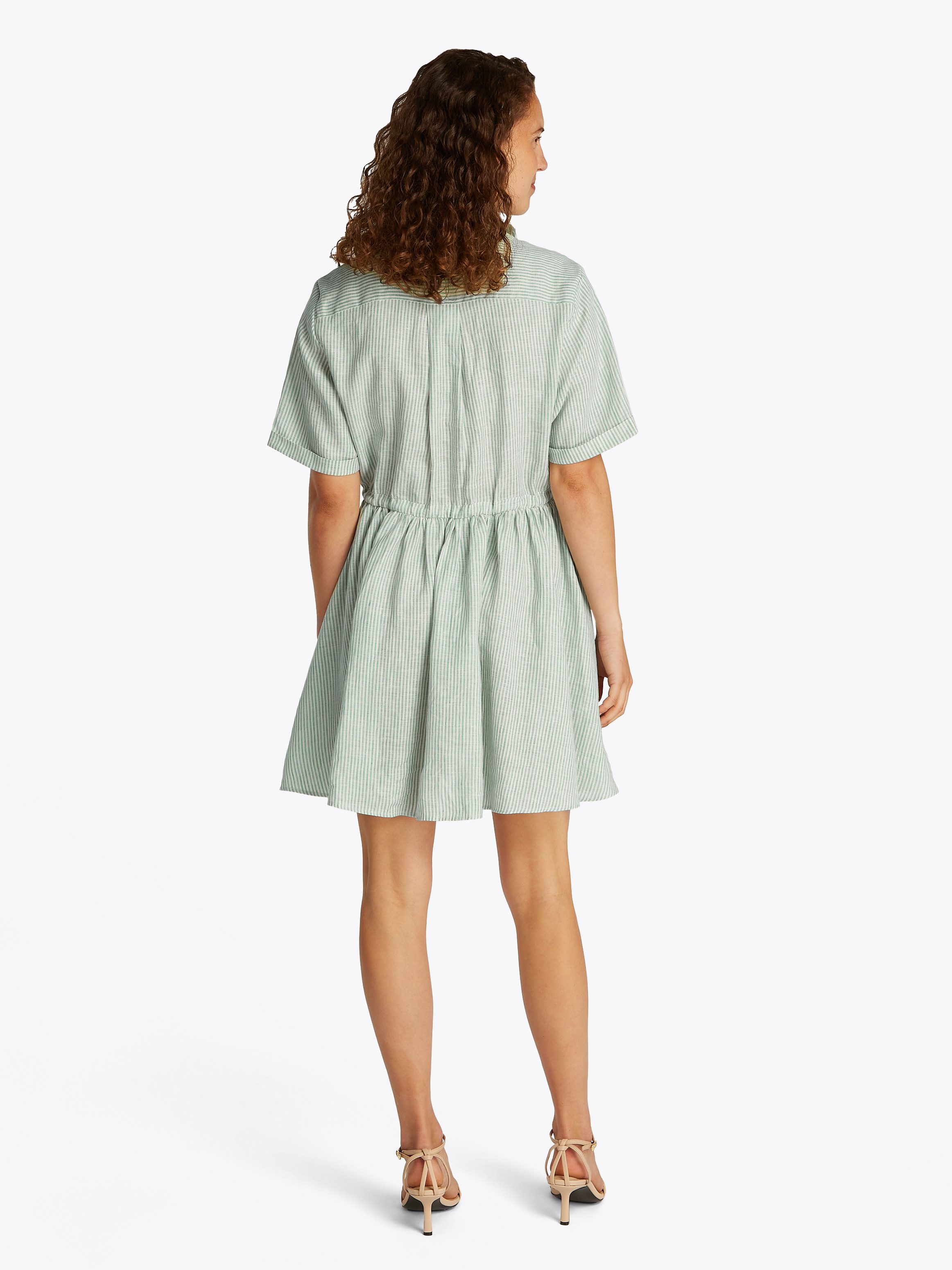 Tommy Hilfiger Jurk met overhemdkraag ESS LINEN S/S SHORT DRESS met tunnelkoord in de taille, met rugplooi, koel premium linnen