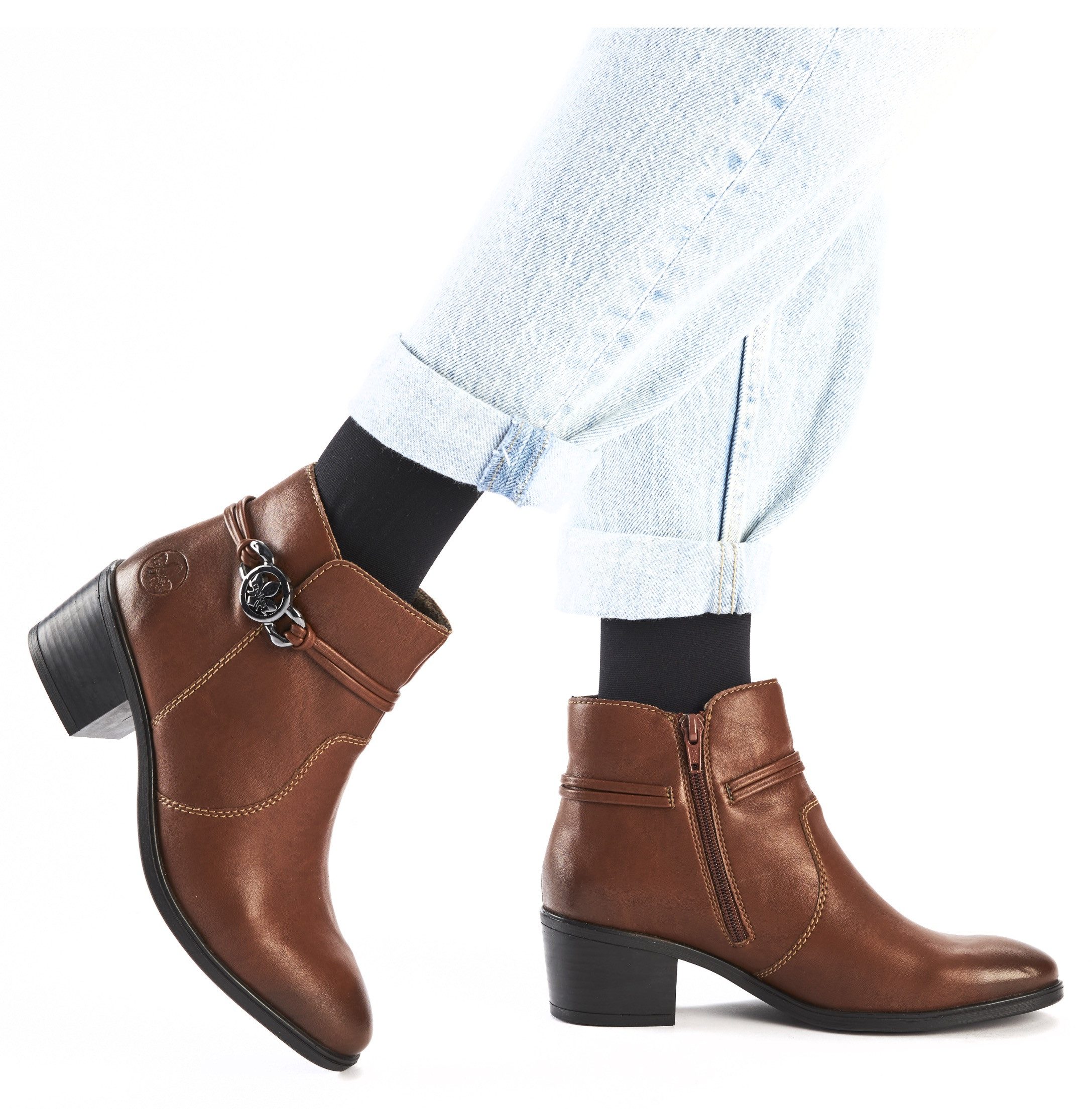 Rieker Laarsjes ankleboots, klassieke enkellaars, blokhak, binnenrits