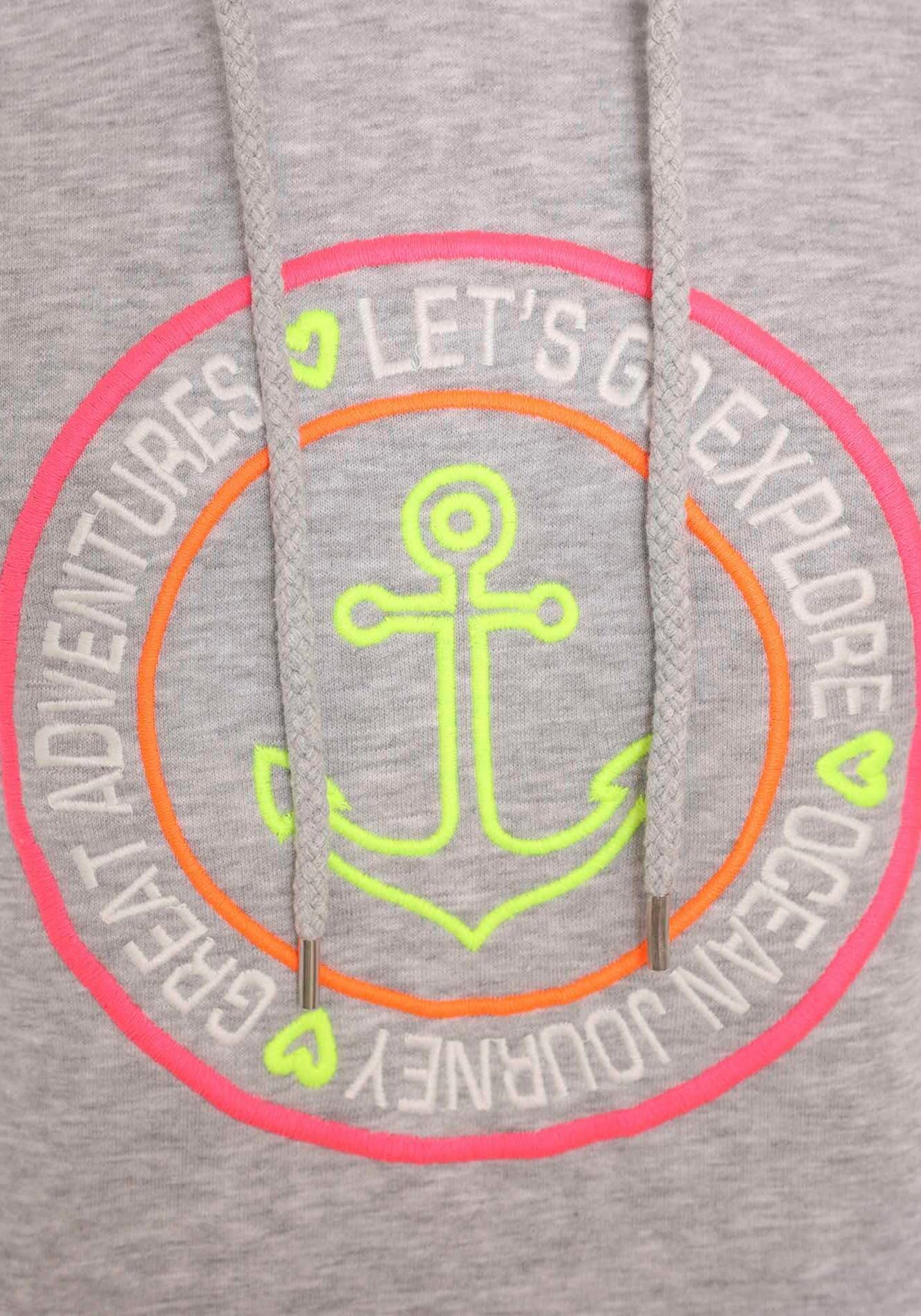 Zwillingsherz Hoodie met ankerborduursel en neonkleurige details