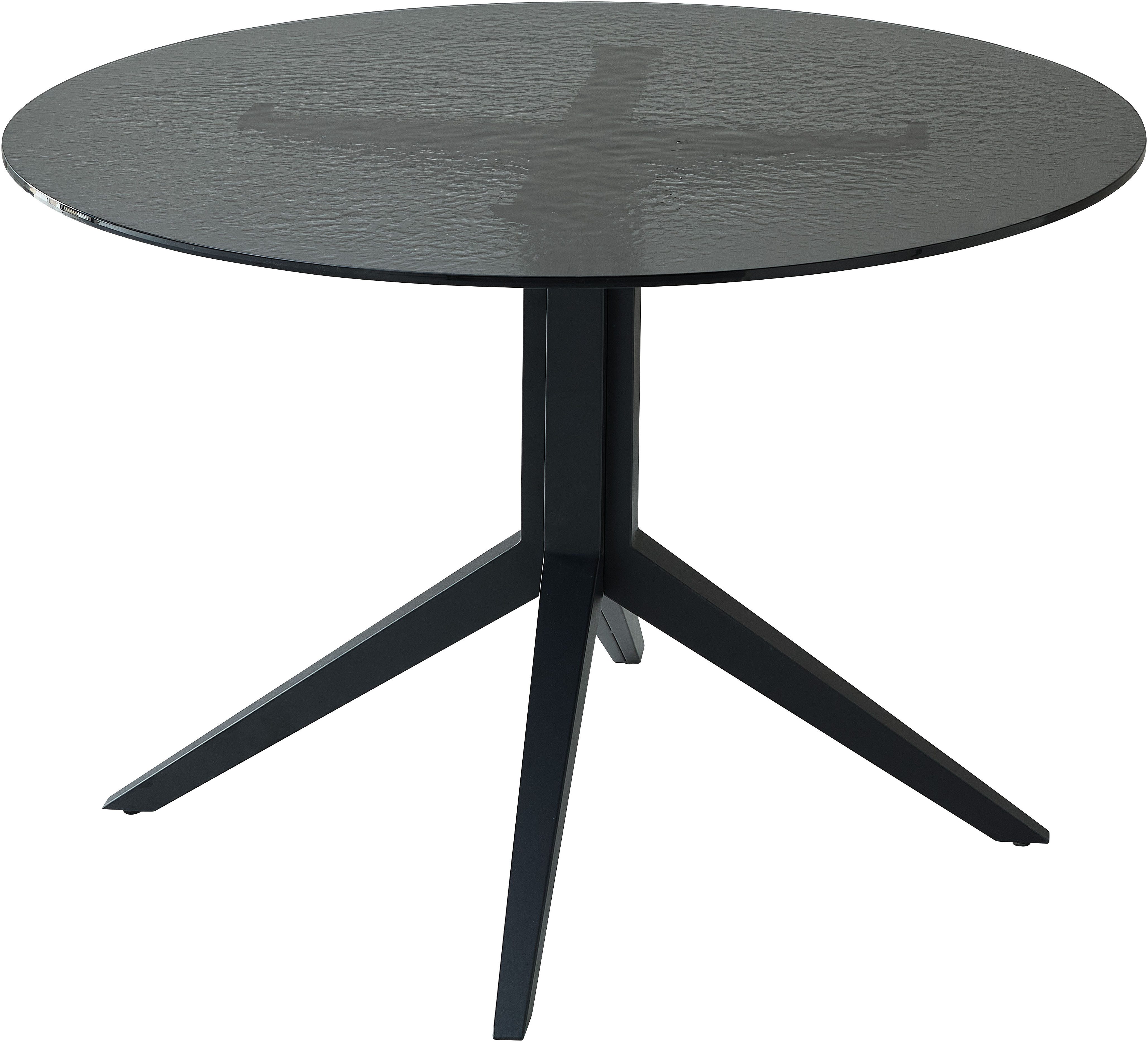 Stolkom Eettafel Leano ronde glazen tafel zwart, eettafel BxH 110x76 cm Veiligheidsglas breukveilig, water ripple effect zwart getint