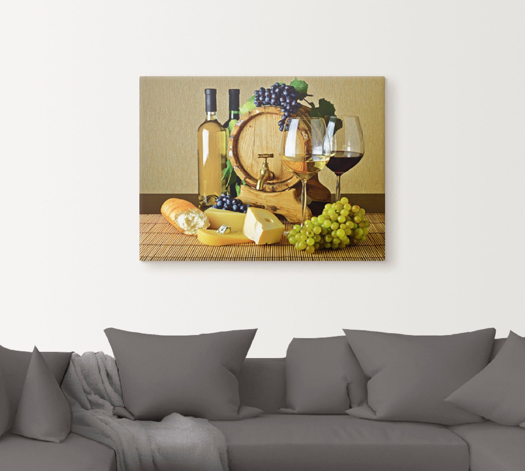 Artland Artprint Kaas, wijn en druiven als artprint van aluminium, artprint op linnen, muursticker of poster in verschillende maten