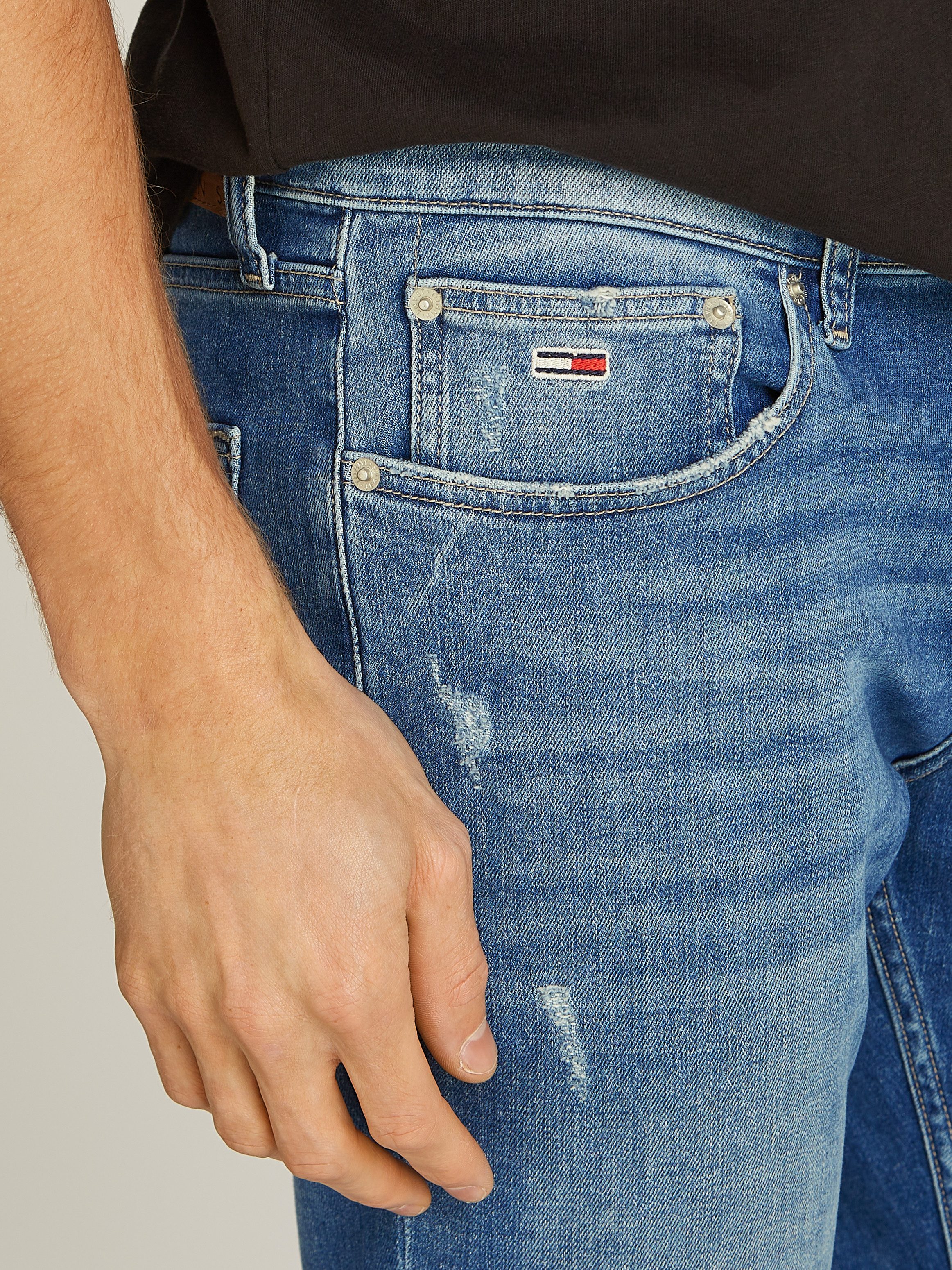 TOMMY JEANS Slim fit jeans Scanton Slim Denim Destroyed-effect, verschillende wassingen
