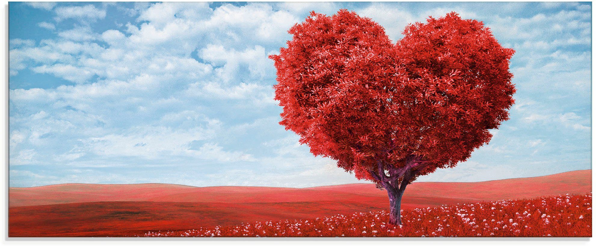 Artland Print op glas Boom in de vorm van een hart glazen artprint rood