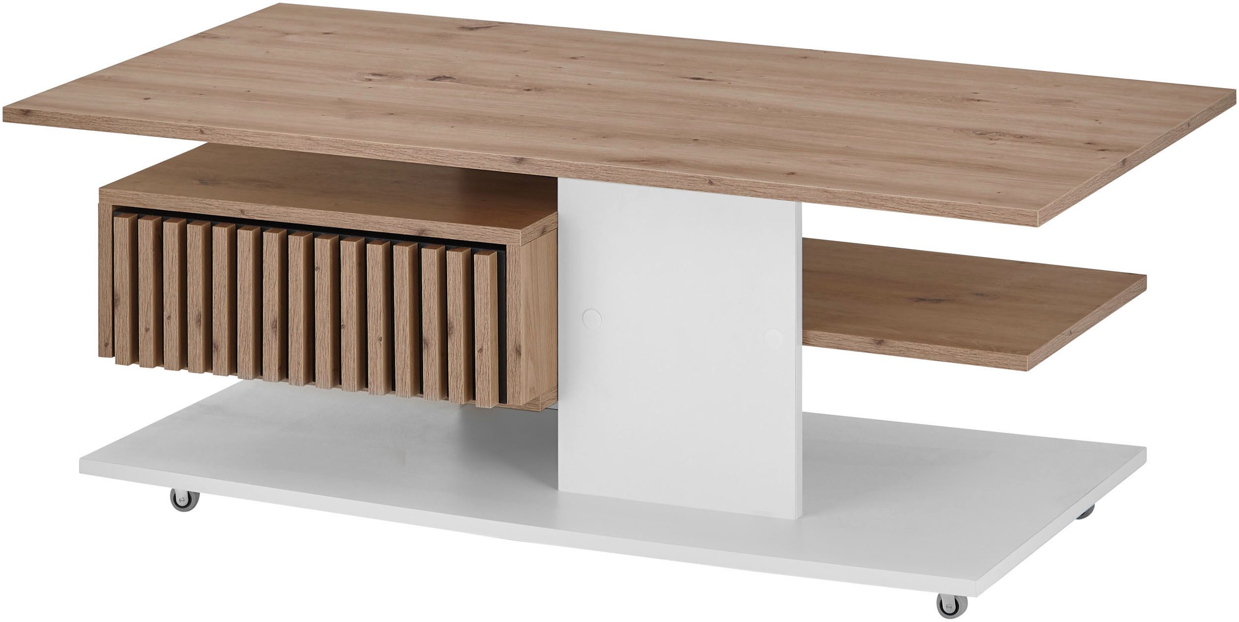 OTTO Stolkom Salontafel Ally salontafel met wielen wit, Artisan decor, BxHxD 110x44,5x60 cm salontafels bruin