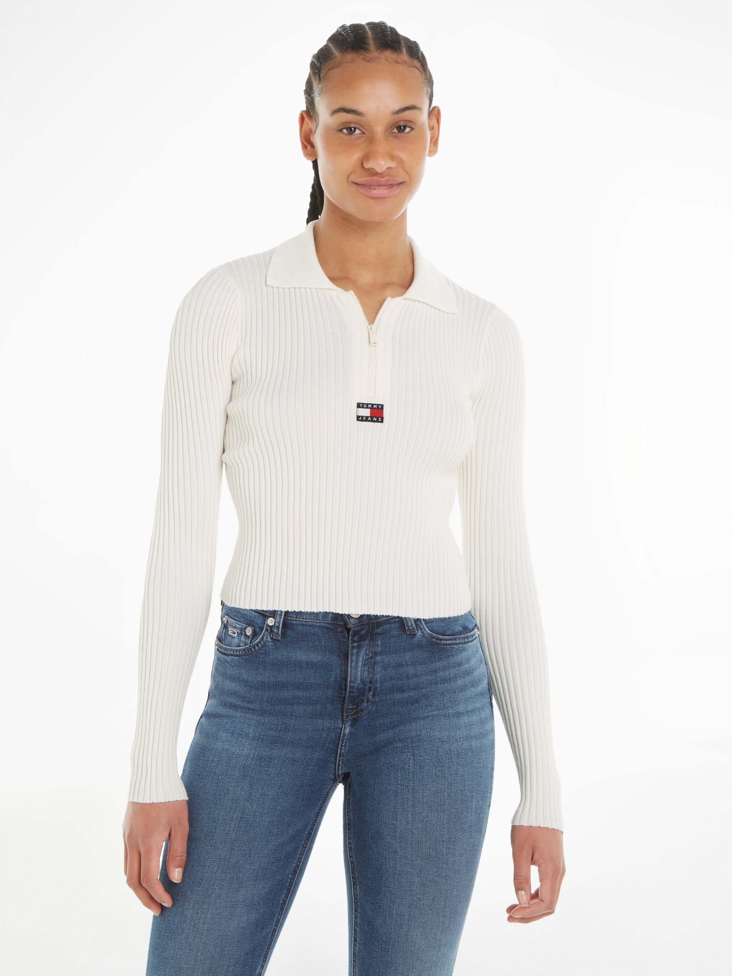 Tommy Jeans Halve Rits Trui van Gerecycled Polyester White Dames