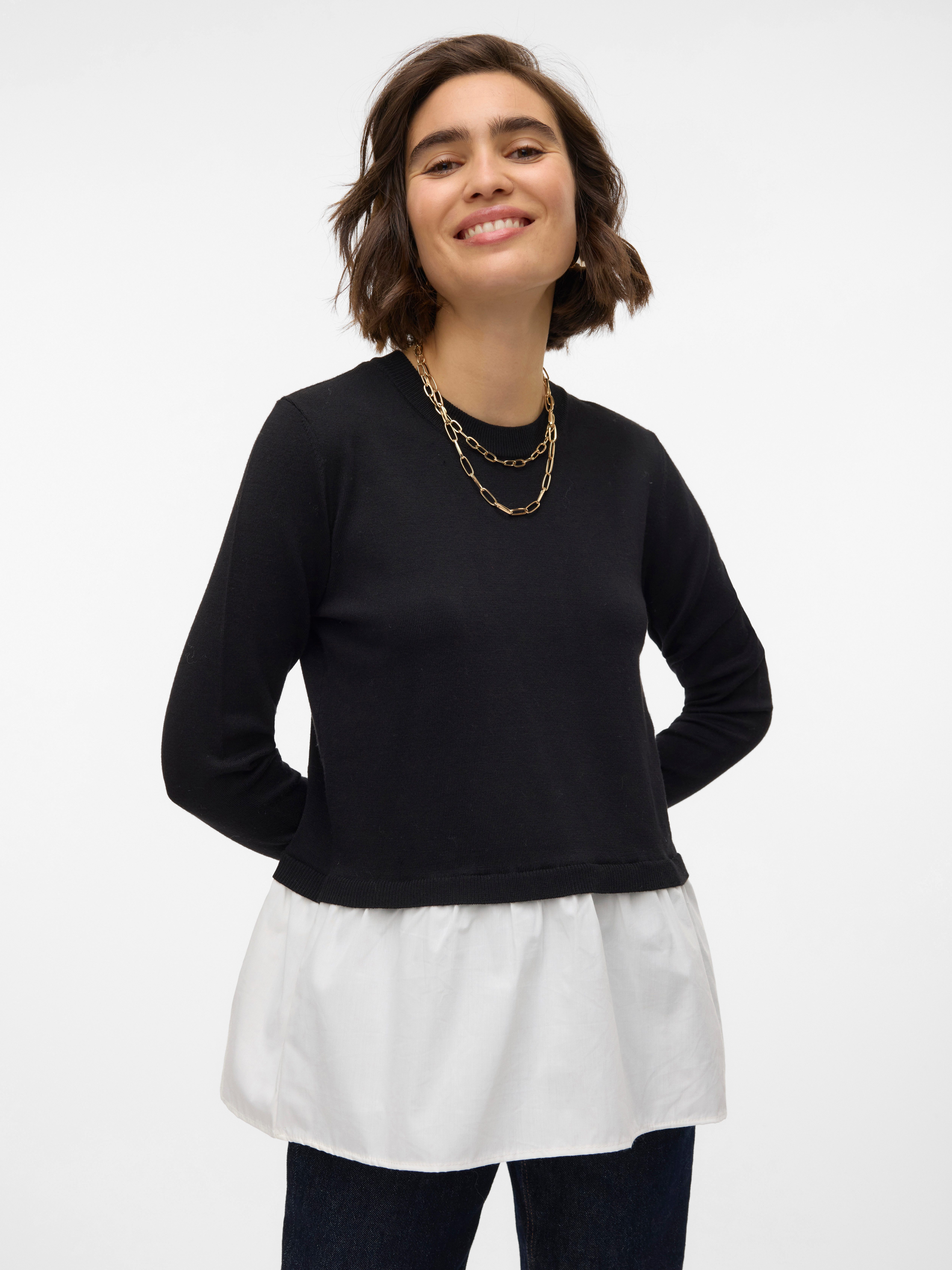 Vero Moda Trui met ronde hals VMJOSE LS O-NECK WVN MIX PULLOVER GA BOO