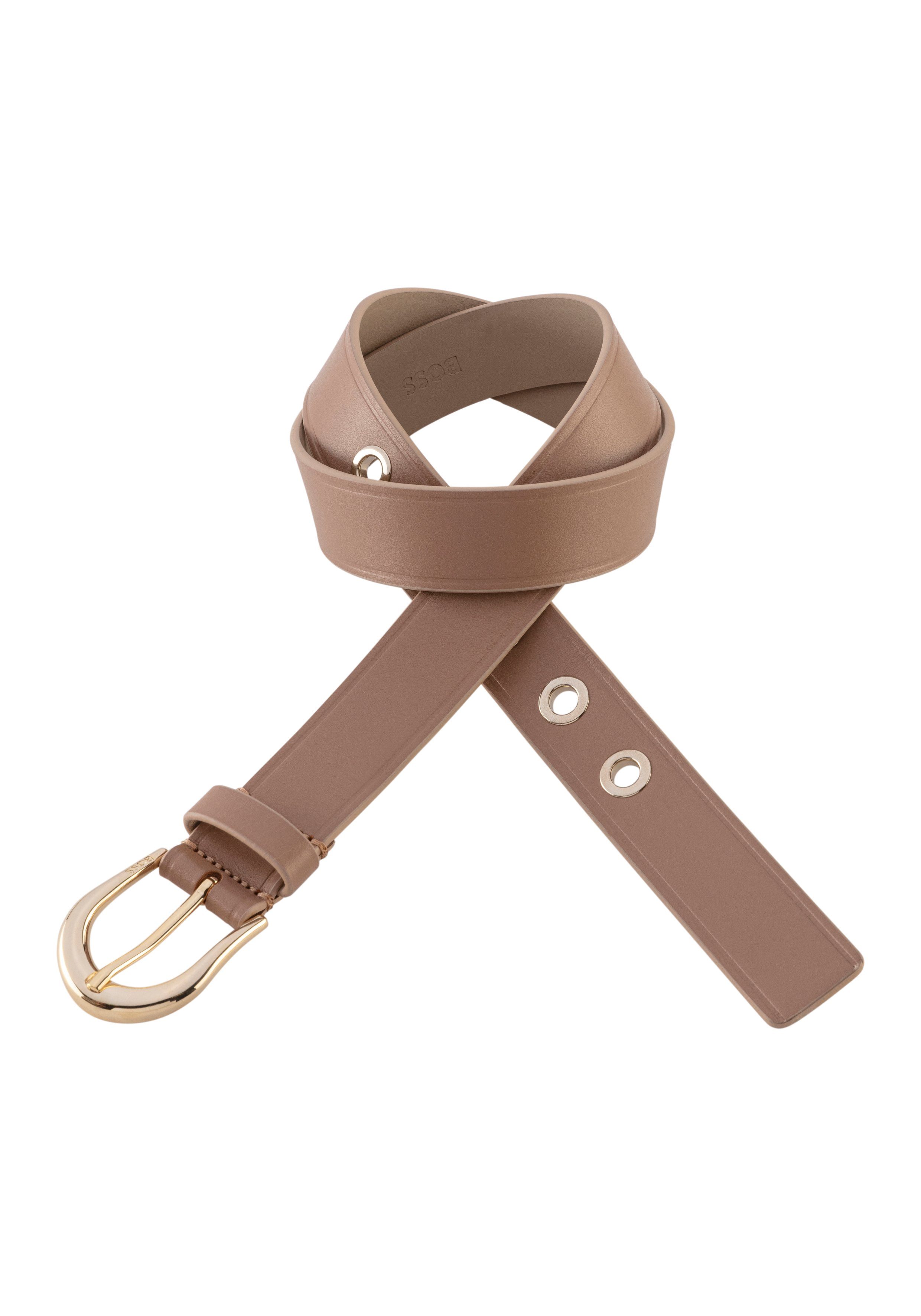 Boss Leren riem Carol-Ey_Sz30 met goudkleurige pingesp dames brede riemen maat 75 bruin