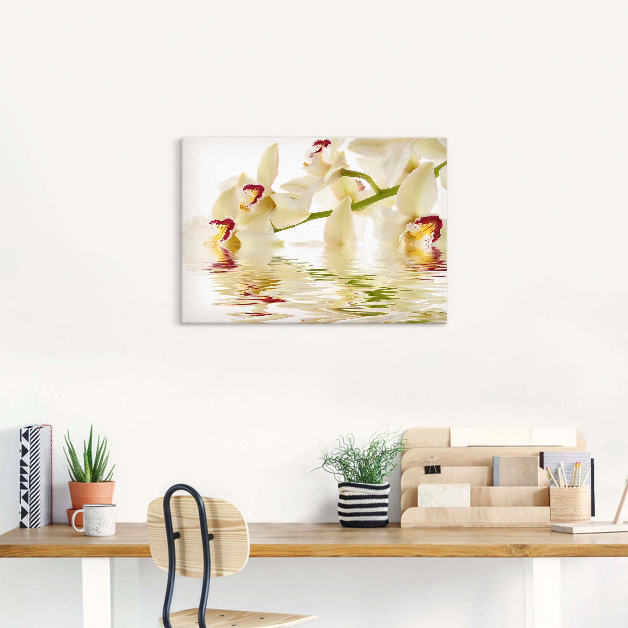 Artland Artprint Witte orchidee met waterreflectie als artprint op linnen, poster in verschillende formaten maten