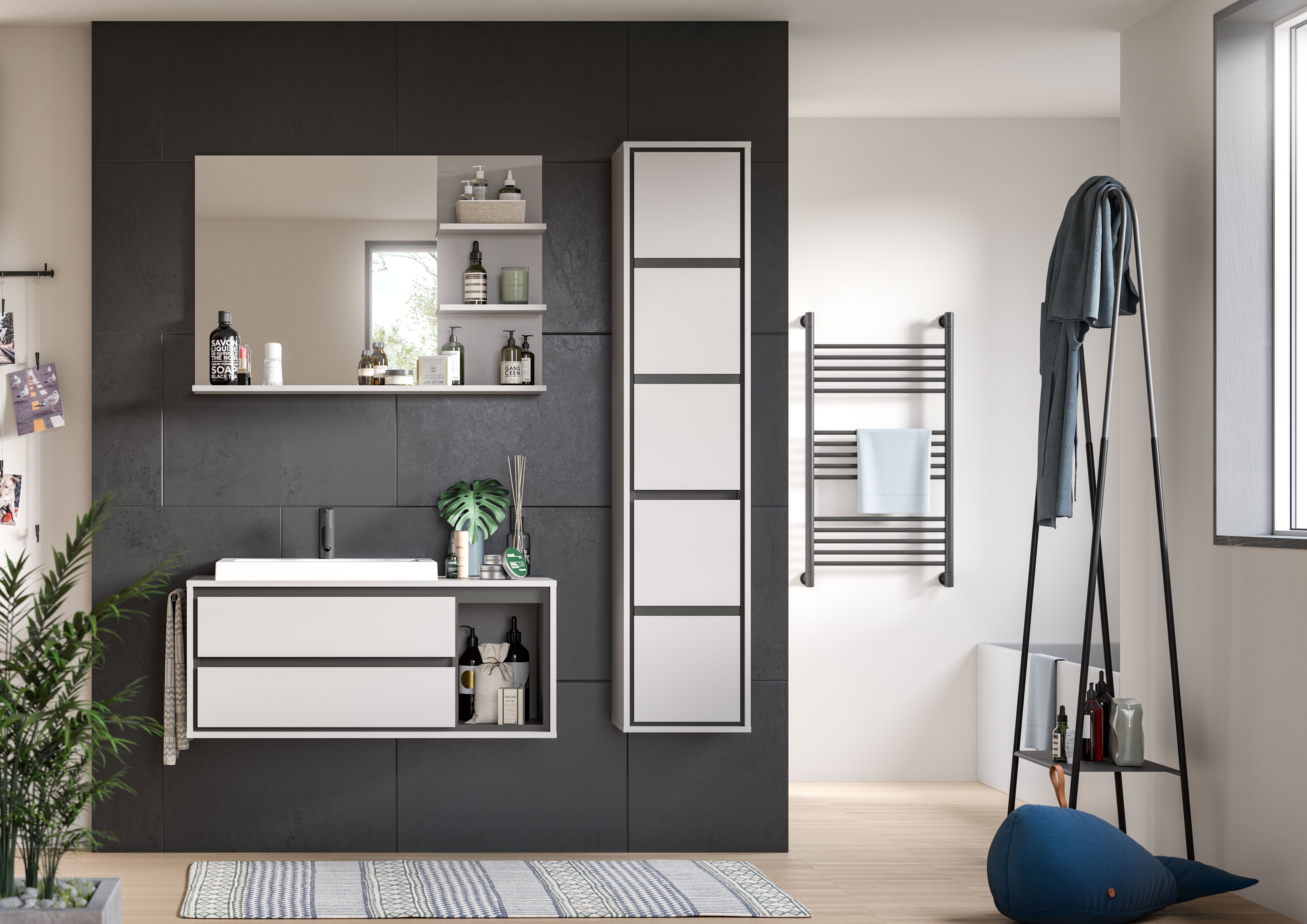 INOSIGN Spiegel Skygge, Breedte 100 cm, 3 legplanken, hoogwaardig spiegelglas (1 stuk)