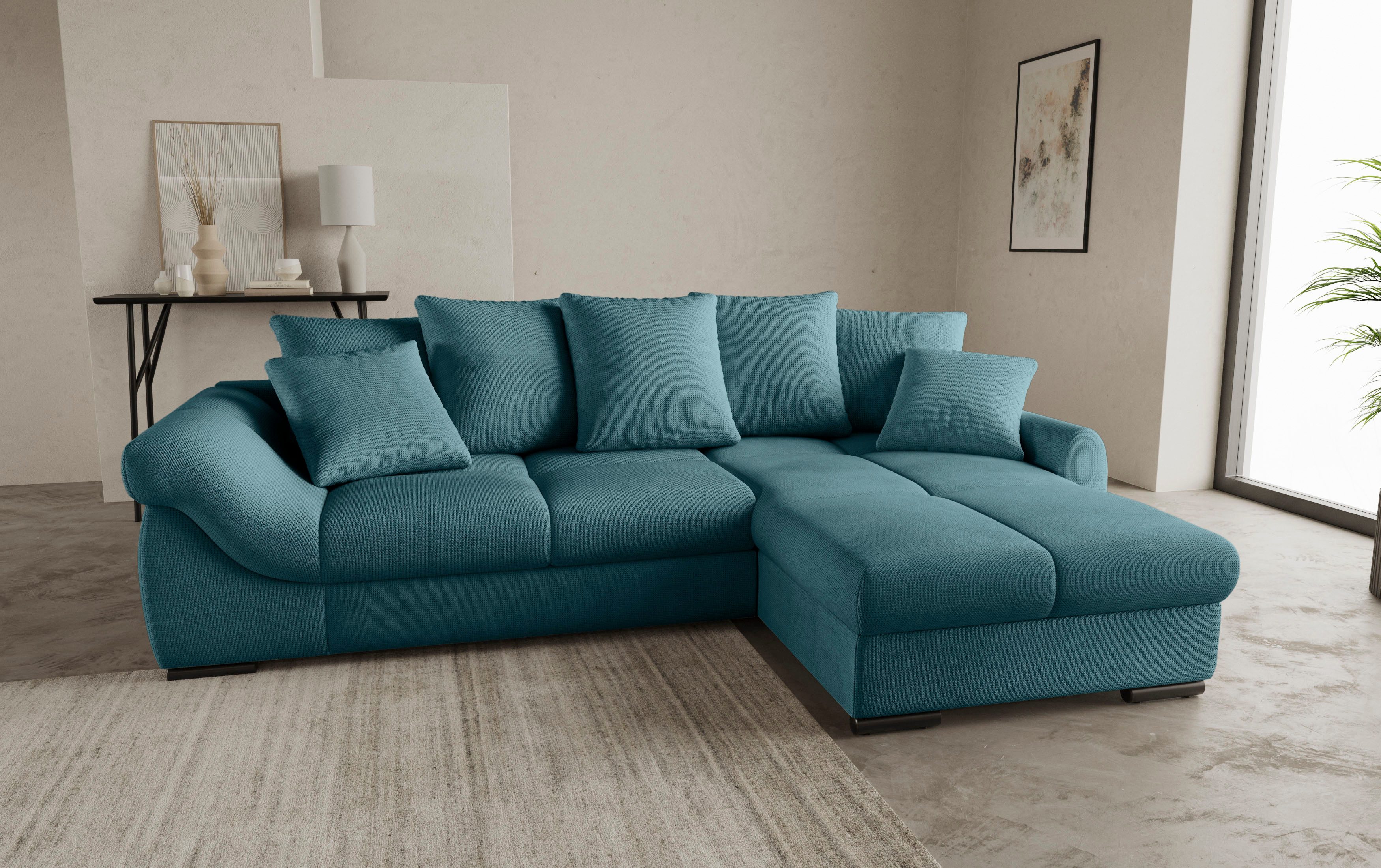Mr. Couch Hoekbank Livorno DuraFlex L-vorm incl. hoogslaper beduitbreiding, xl bedbox wit gecoat