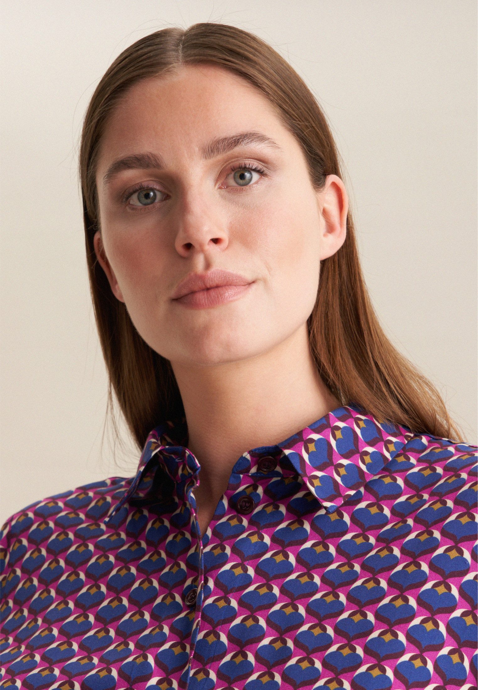 seidensticker Overhemdblouse Zwarte roos Lange mouwen kraag print