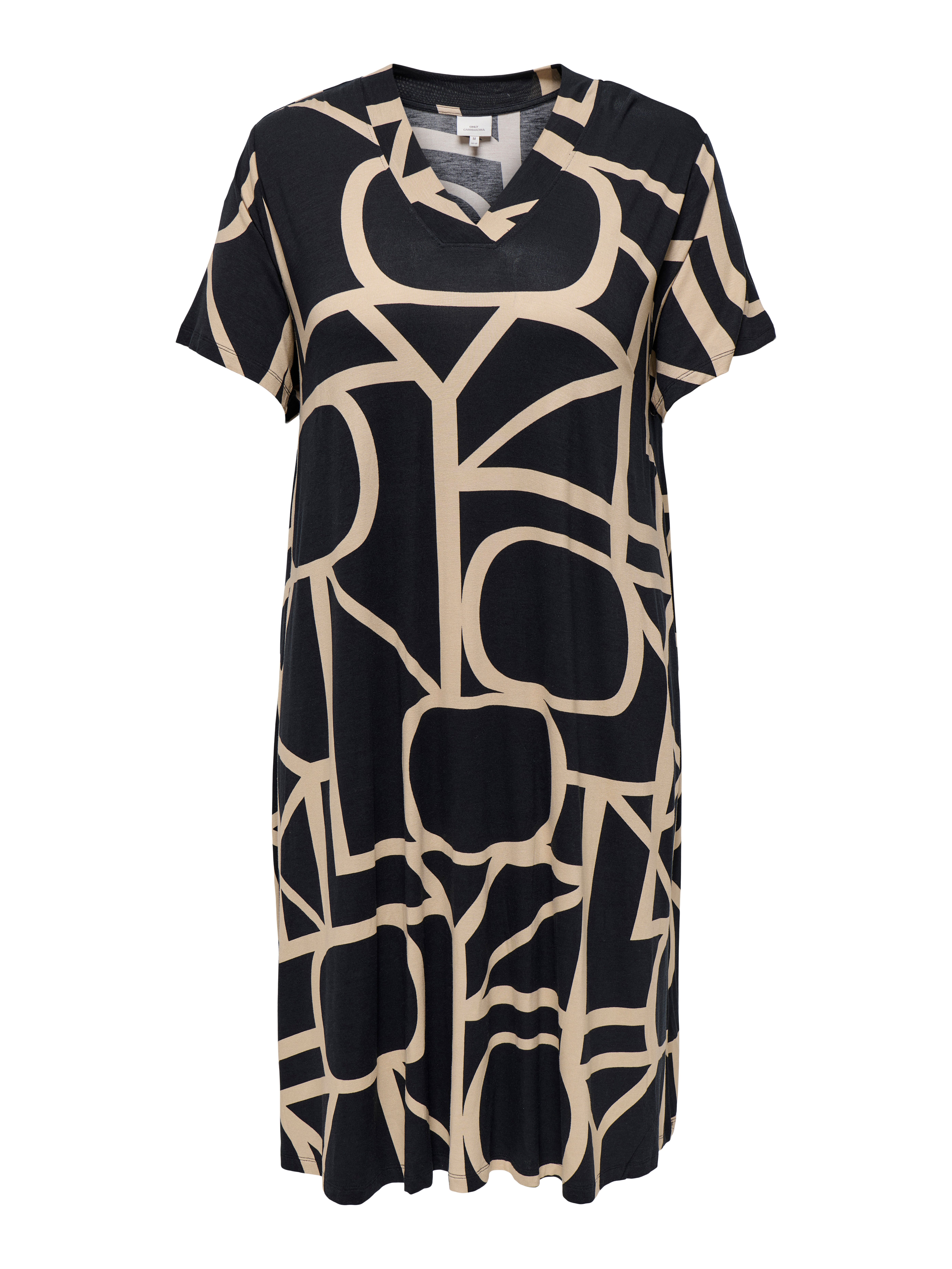 ONLY CARMAKOMA Shirtjurk CARFYRLA LIFE S/S V-NCK BLK AOP DRE NOOS
