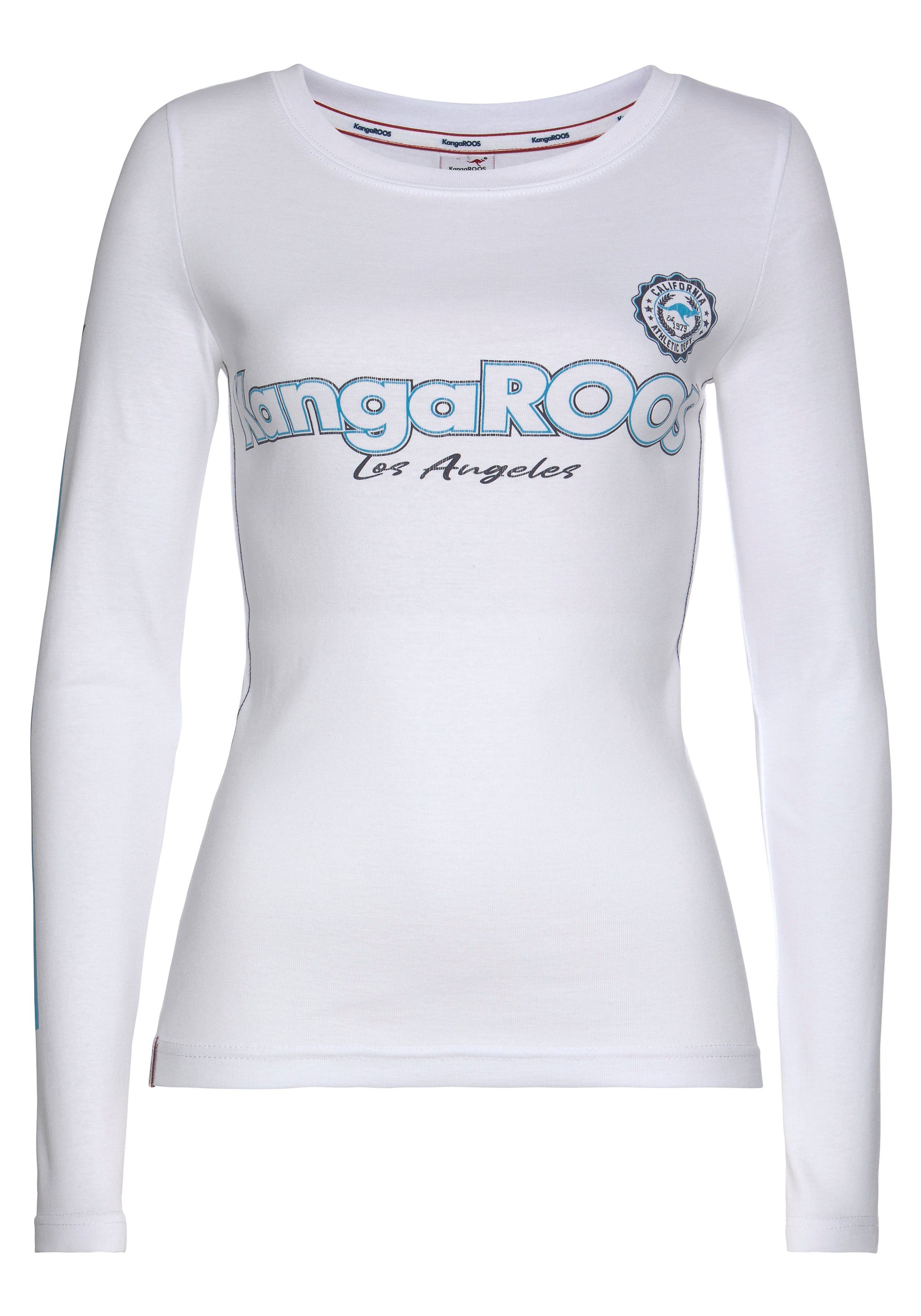 KangaROOS Shirt met lange mouwen lange mouwen, zeer figuurvolgend, met logoprint, van katoen