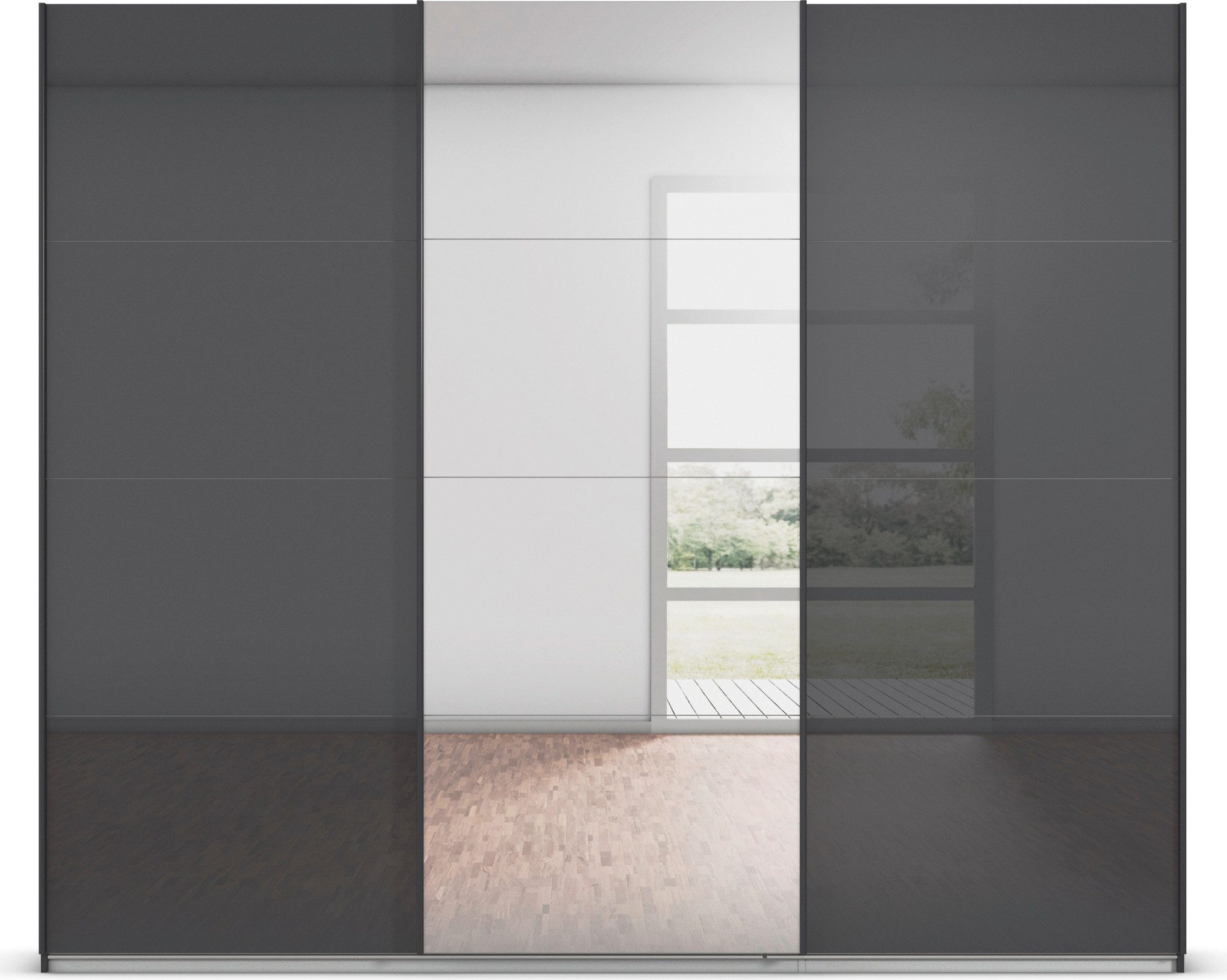 rauch Schuifdeurkast Kledingkasten kast garderobe AGORDO met glazen front doordachte binnenuitrusting, in 4 breedtes en 2 hoogtes made in germany