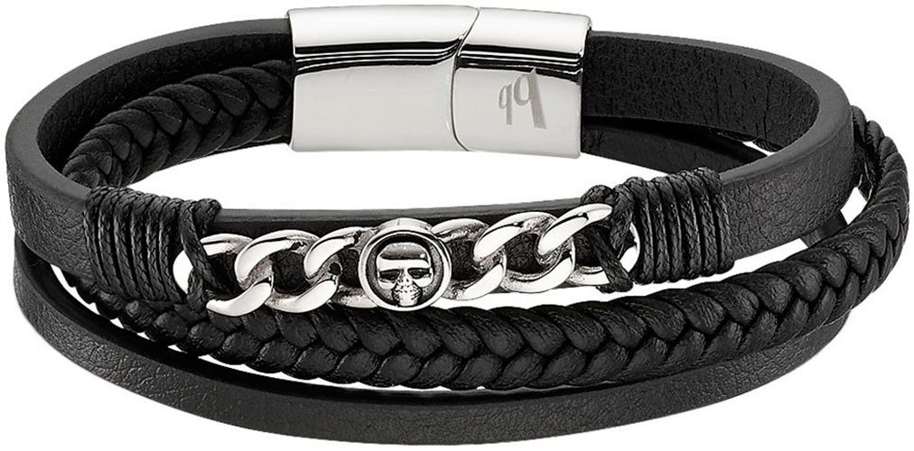 Bruno Banani Leren armband Sieraad cadeau armband schakelketting doodshoofd, B4092B/20/00/21 unisex armbanden zwart