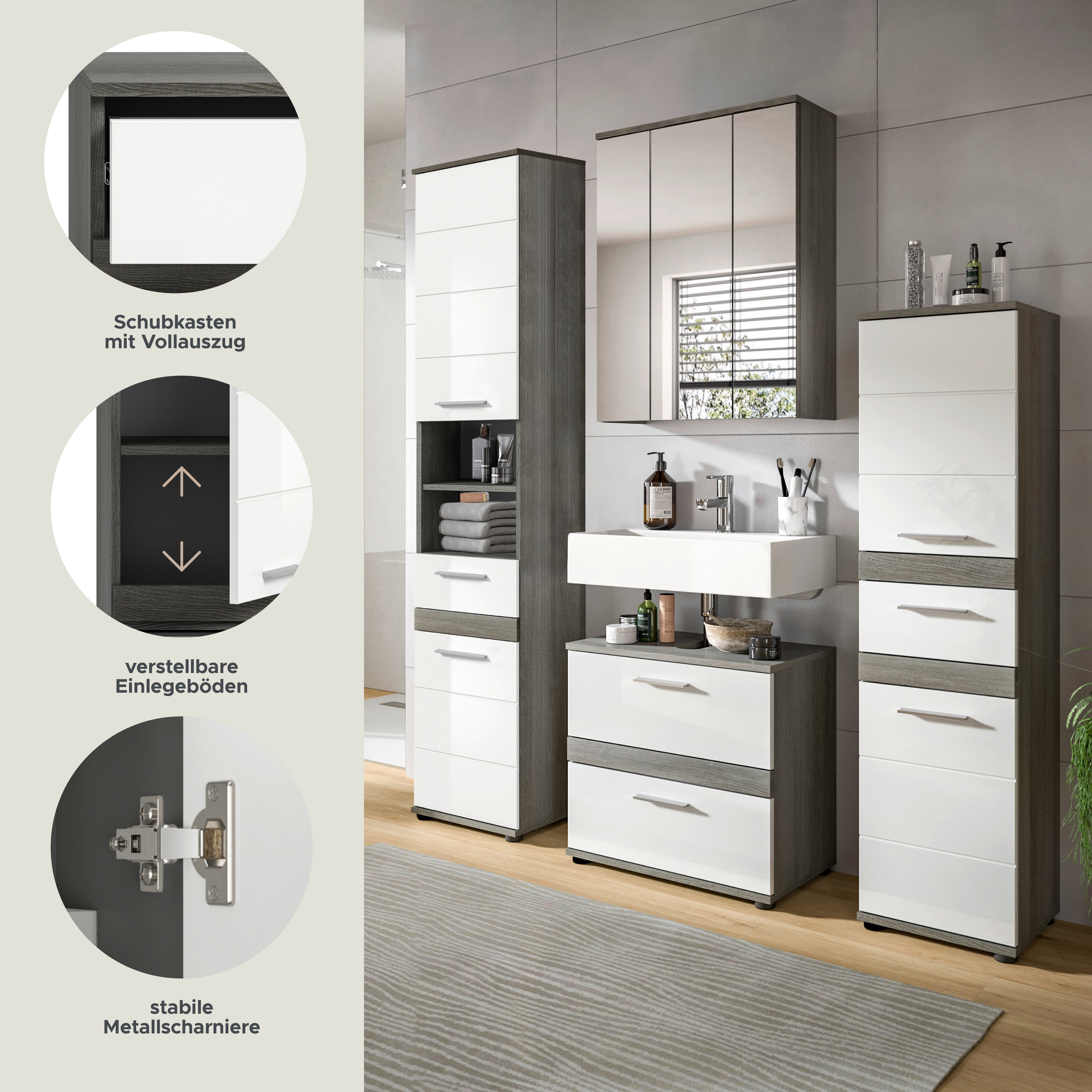 welltime Badmeubelset LUCCA, 4-delig, TOPSELLER!, MDF hoogglansfront, bestaande uit: (set, 4 stuks)