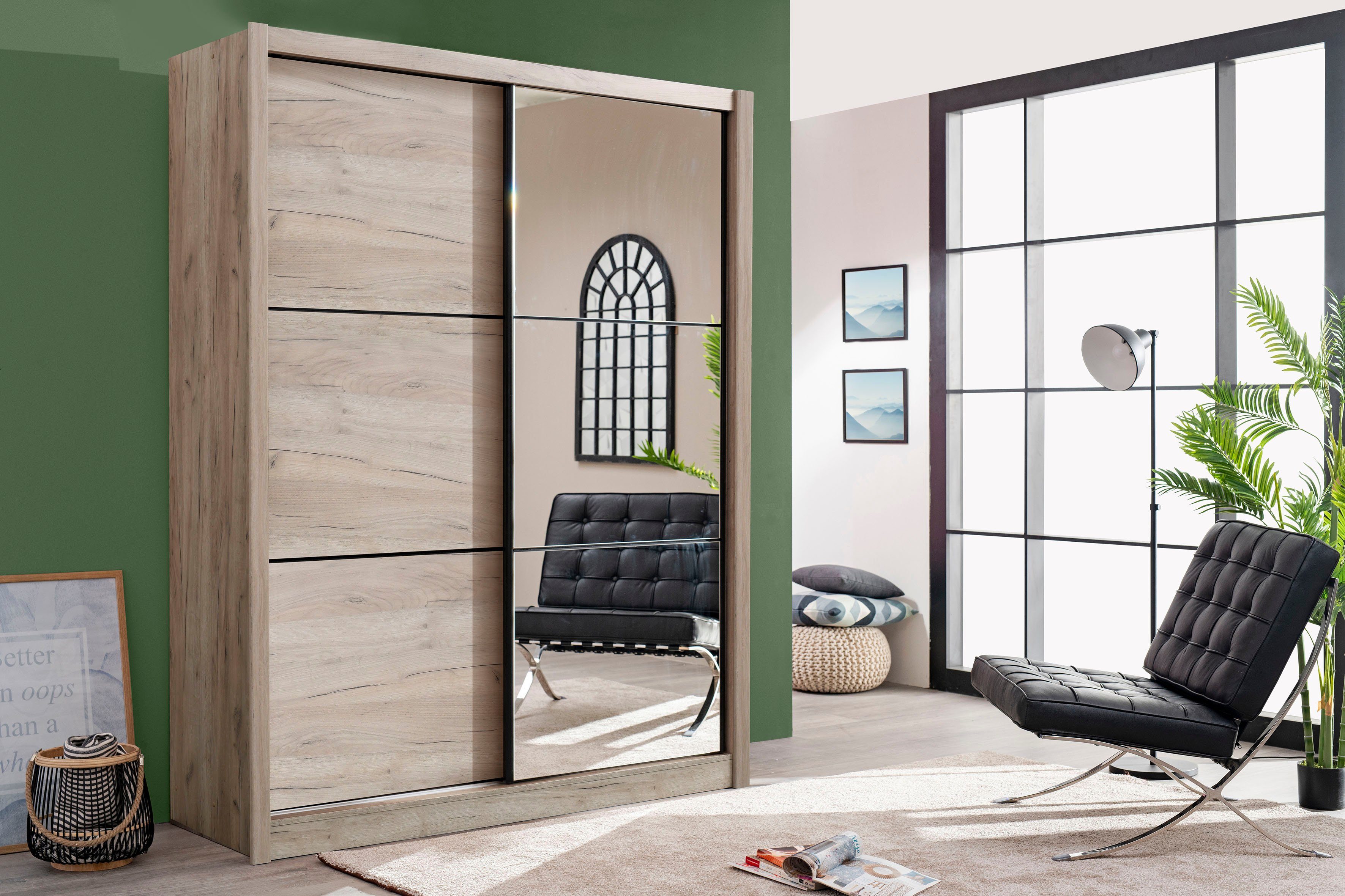 INOSIGN Zweefdeurkast Navara kledingkast met spiegel linnenkast garderobe met royale binnenuitrusting, fsc-gecertificeerd, in 3 breedtes