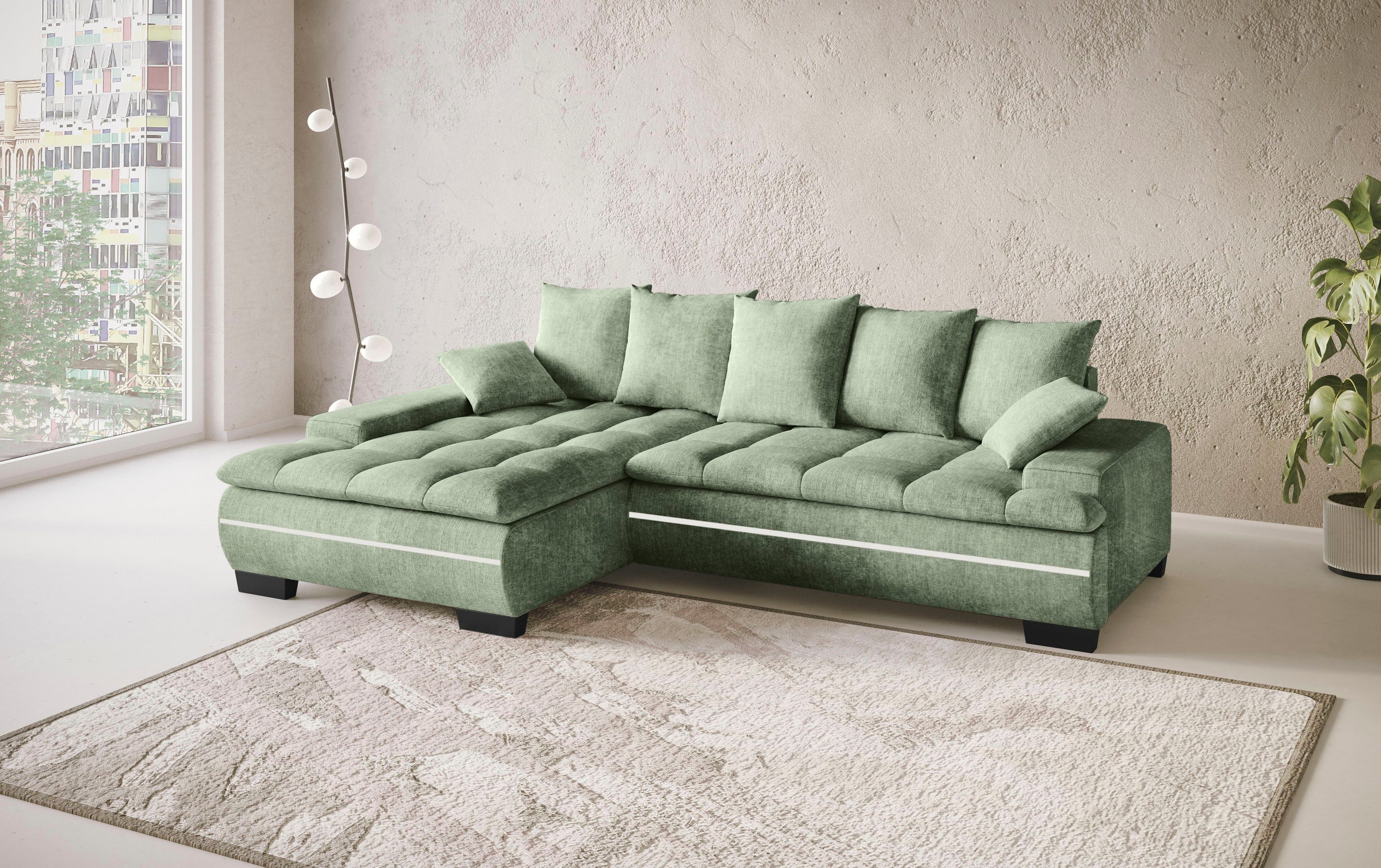 Mr. Couch Hoekbank Haiti II, L-vorm RGB-LED verlichting, optioneel met koudschuim, bed, bedlade