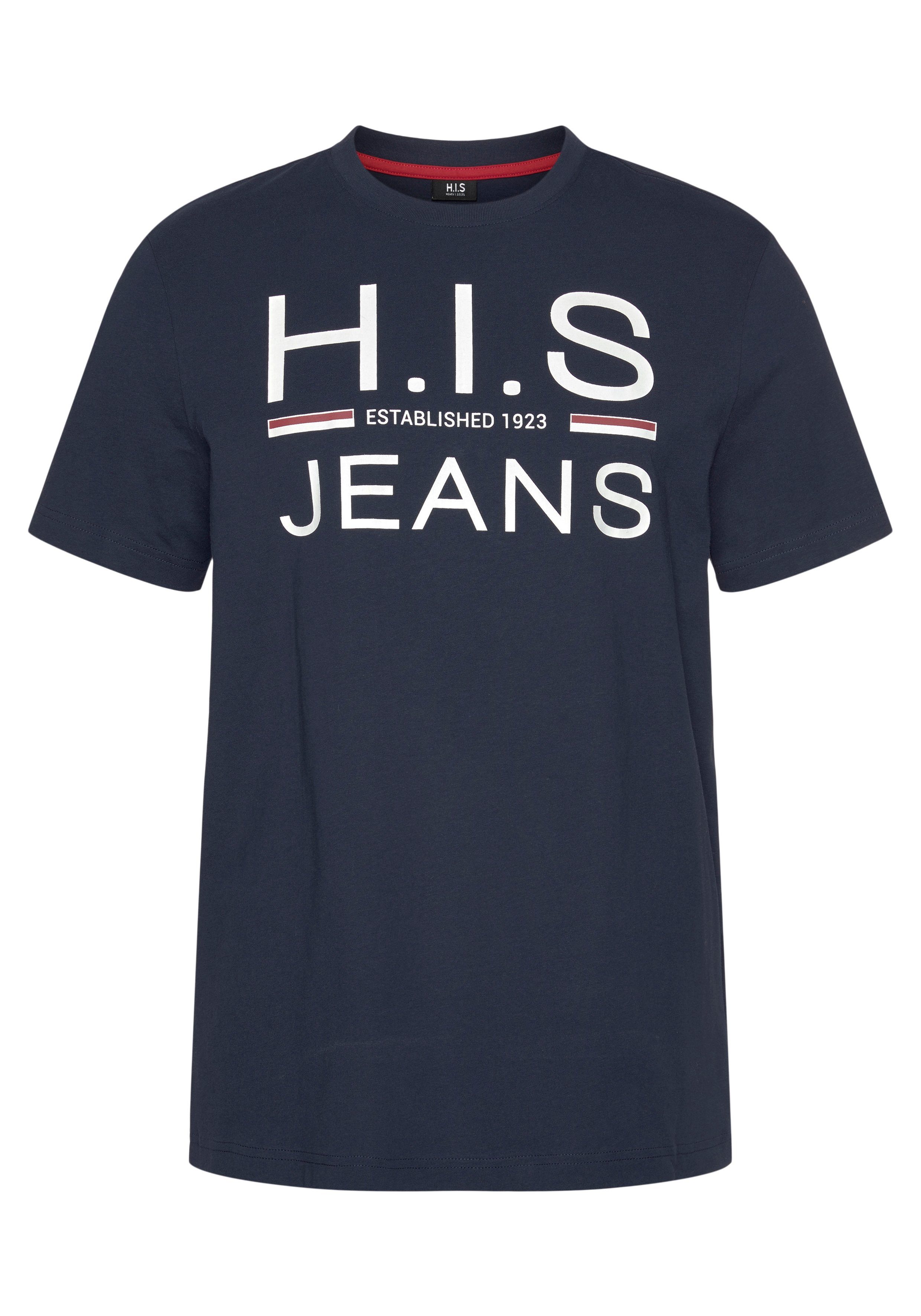 H.I.S Shirt met ronde hals slank gesneden, bedrukt ontwerp, ronde hals, van katoen (Set van 2)